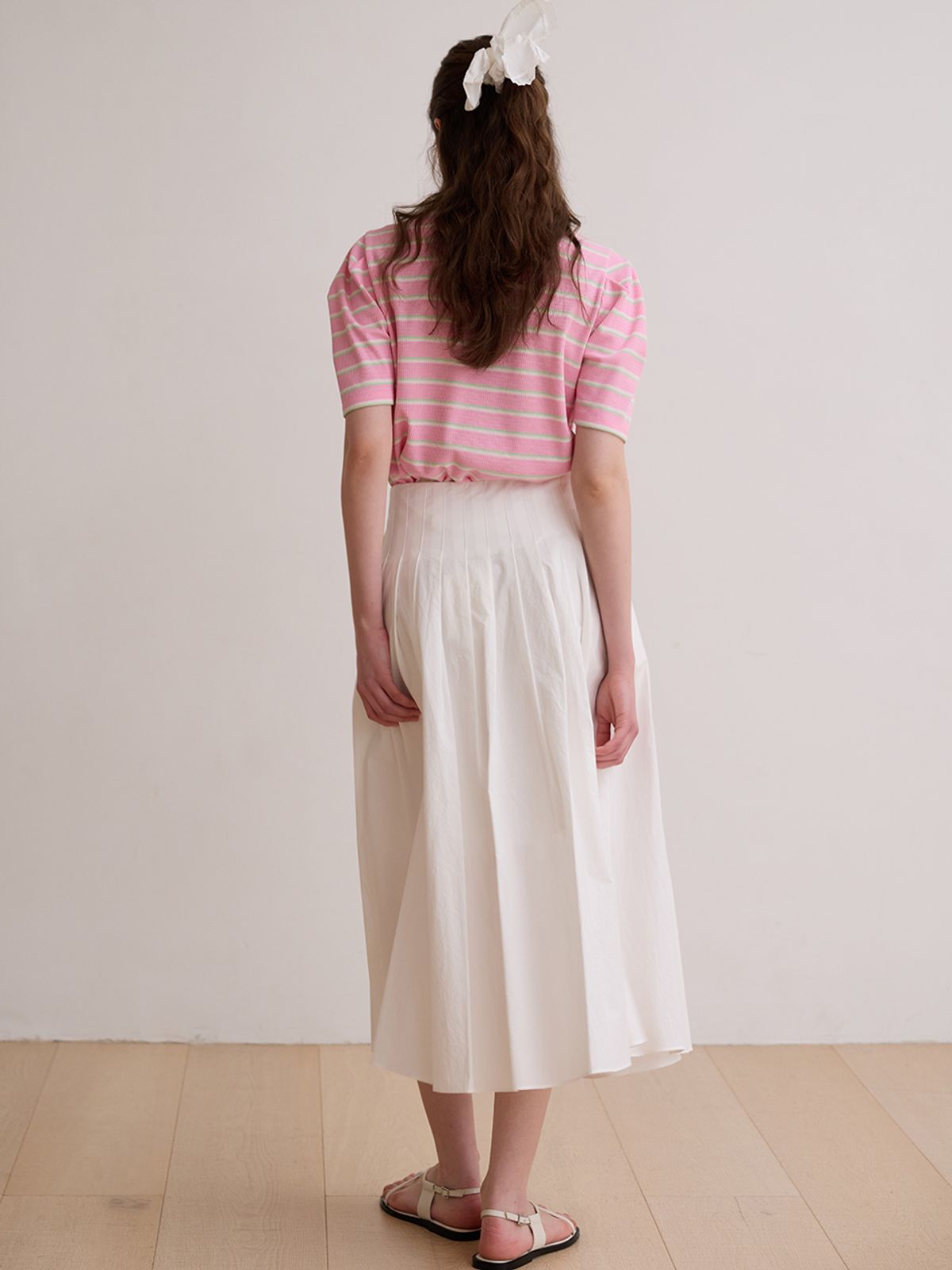 비뮤즈맨션(BEMUSE MANSION) Stripe collar puff top - Pink