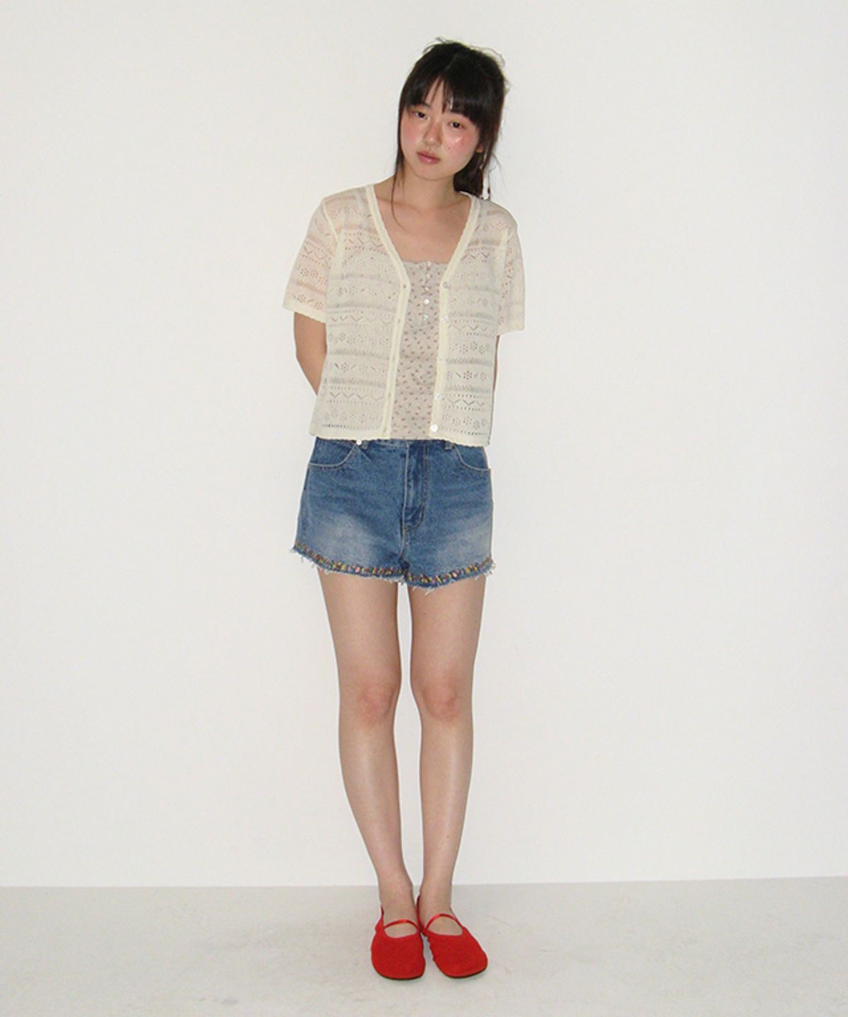 론론(RONRON) BREEZY SCOTCH SUMMER KNIT CARDIGAN IVORY