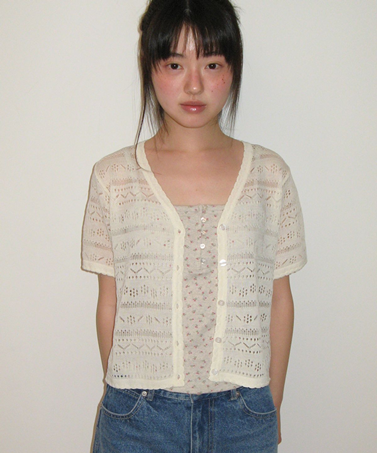 론론(RONRON) BREEZY SCOTCH SUMMER KNIT CARDIGAN IVORY