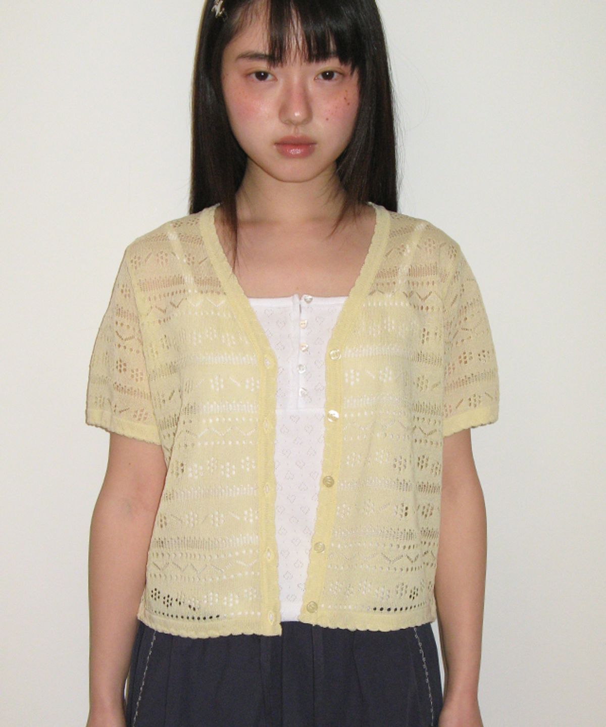 론론(RONRON) BREEZY SCOTCH SUMMER KNIT CARDIGAN SOFT YELLOW