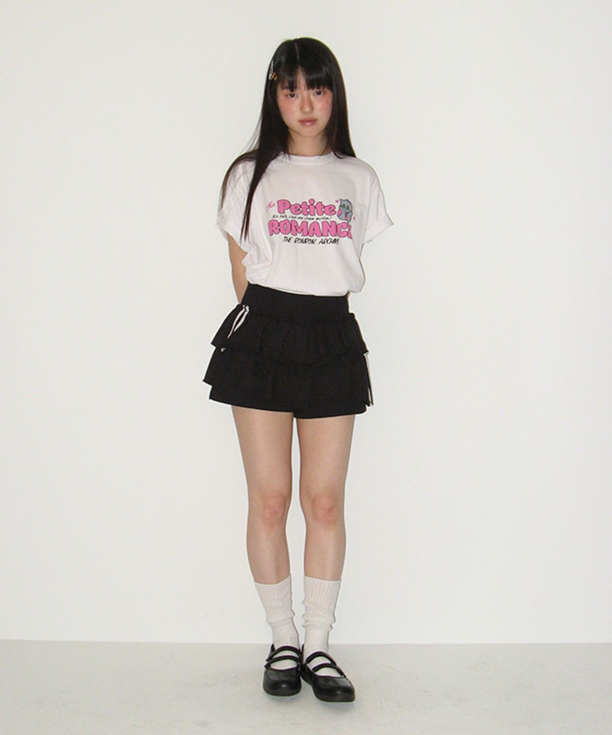 론론(RONRON) IRREGULAR RUFFLE PANTSKIRT BLACK