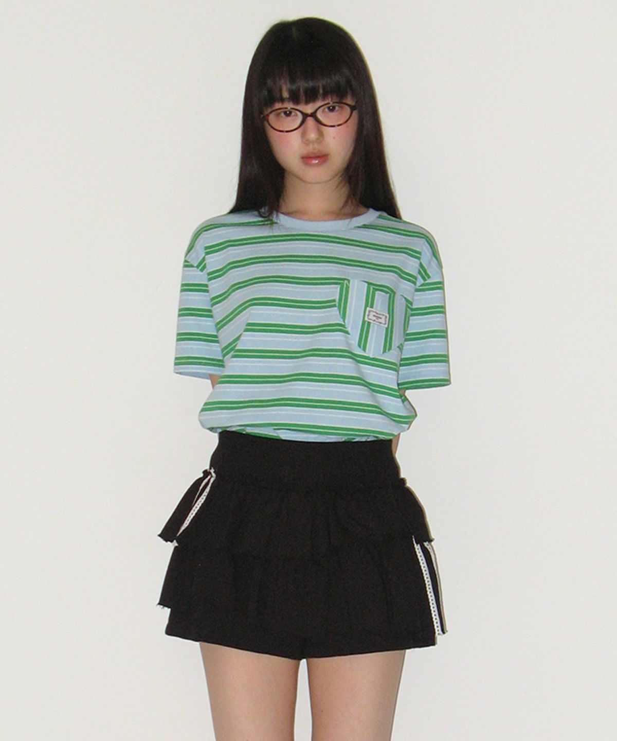 론론(RONRON) IRREGULAR RUFFLE PANTSKIRT BLACK