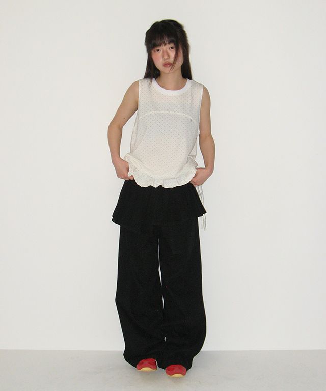 【RONRON】25SS/人気/送料税込 OFF BALANCE PLEAT LAYERED PANTS MUSINSA公式 | RONRON OFF BALANCE PLEAT LAYERED PANTS BLACK