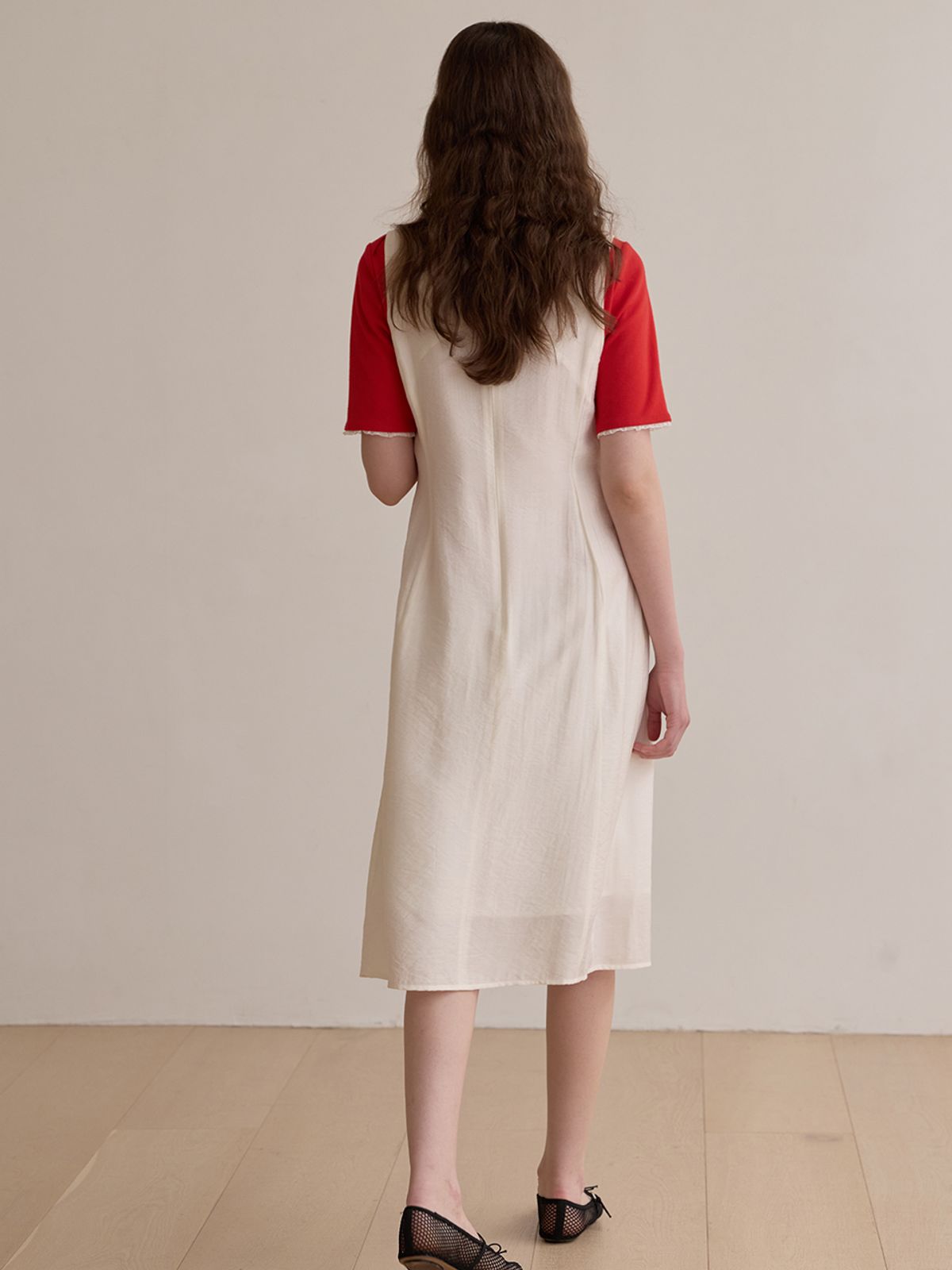 비뮤즈맨션(BEMUSE MANSION) V-neck layered dress - Cream ivory
