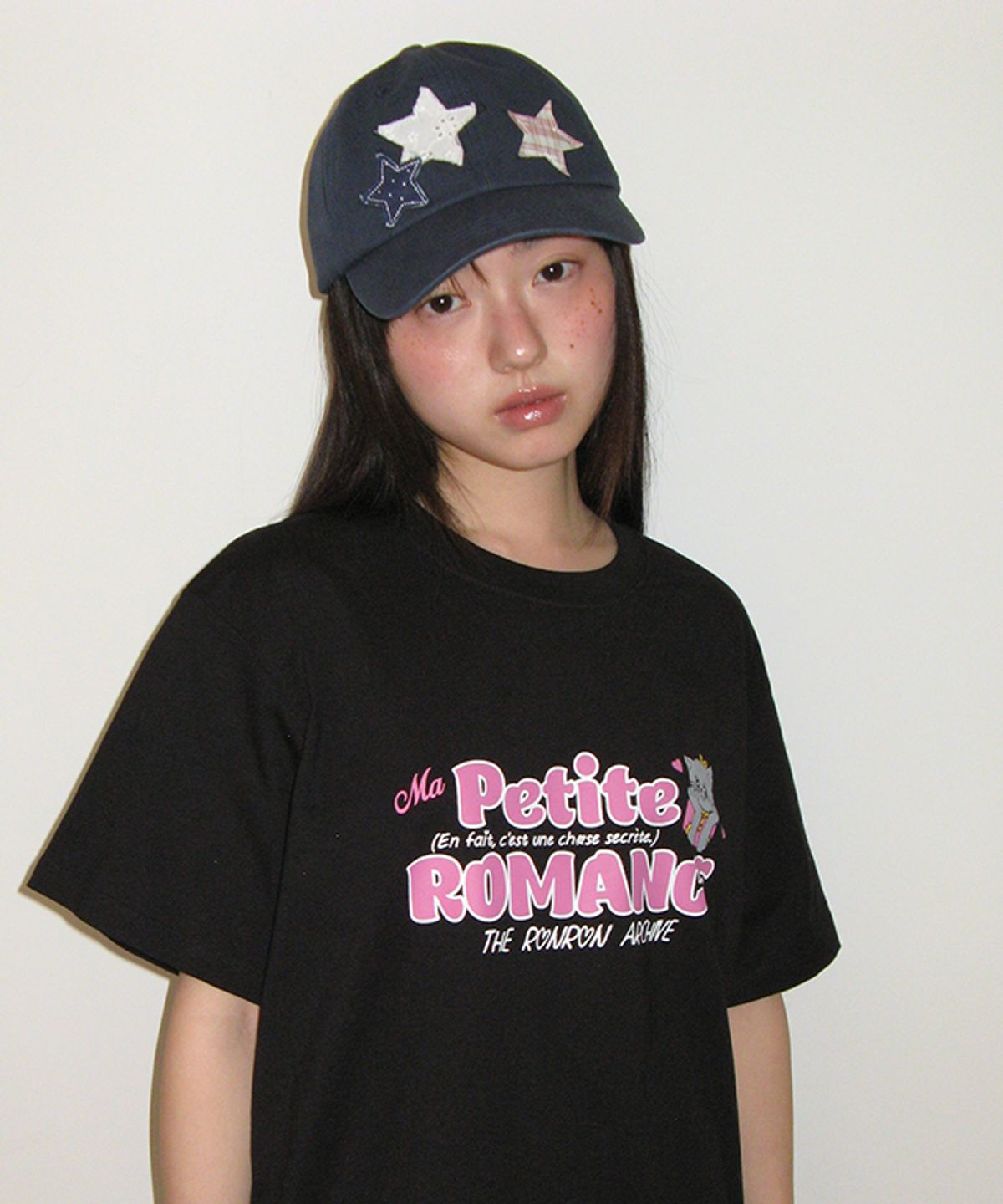 론론(RONRON) STAR PATCH MIXED APPLIQUE BALL CAP NAVY