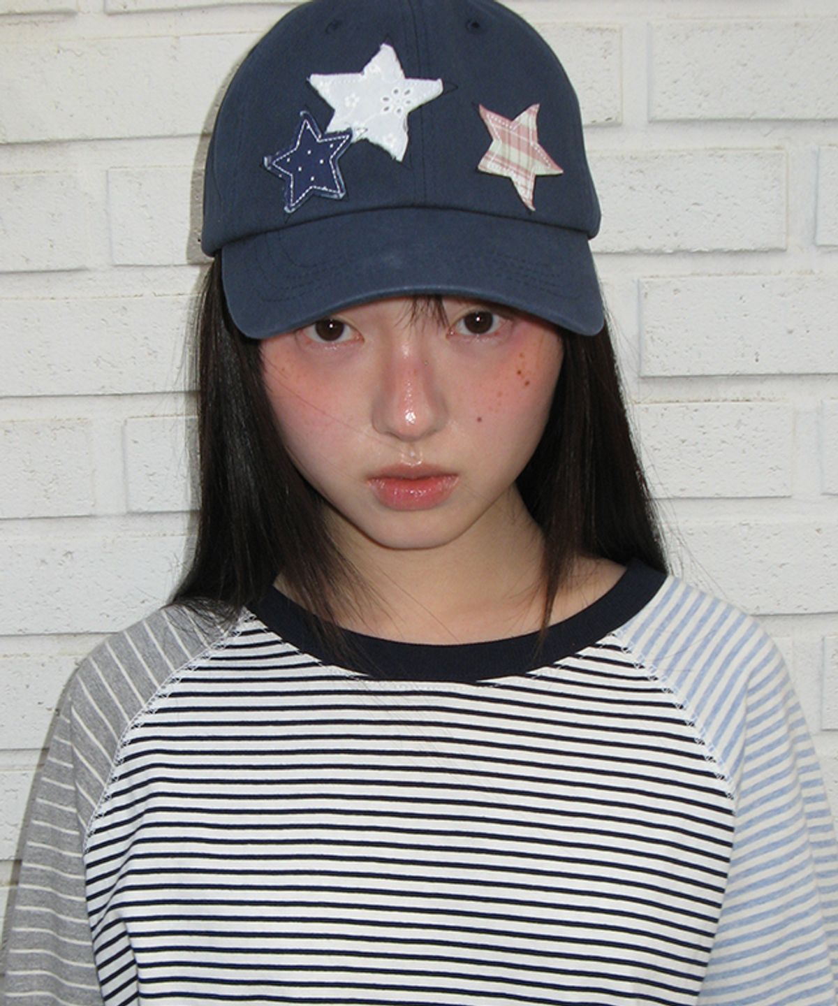 론론(RONRON) STAR PATCH MIXED APPLIQUE BALL CAP NAVY