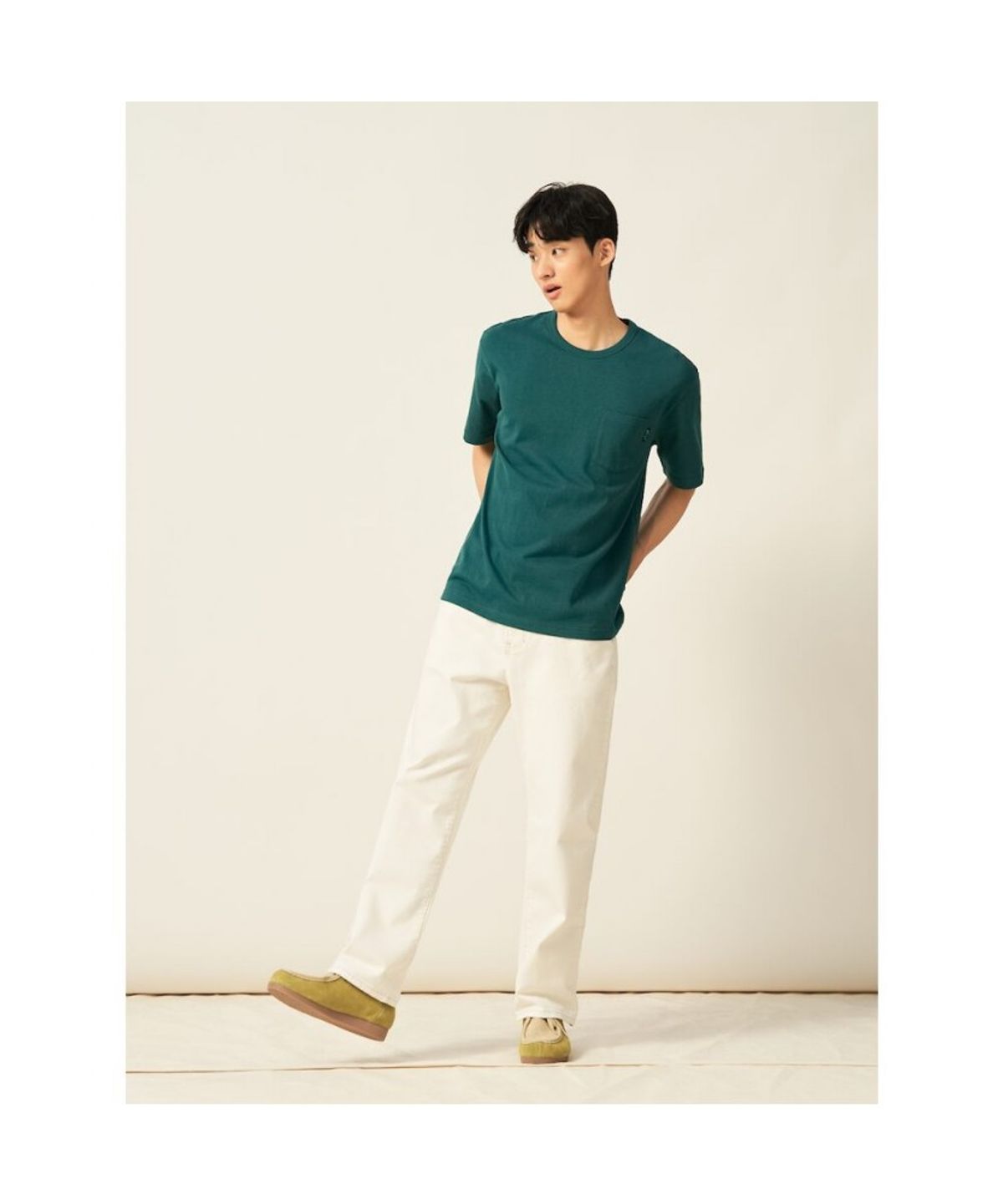 빈폴 멘(BEANPOLE MEN) 헤리티지 헤비웨이트 라운드 티셔츠  그린 (BC5442C92M)