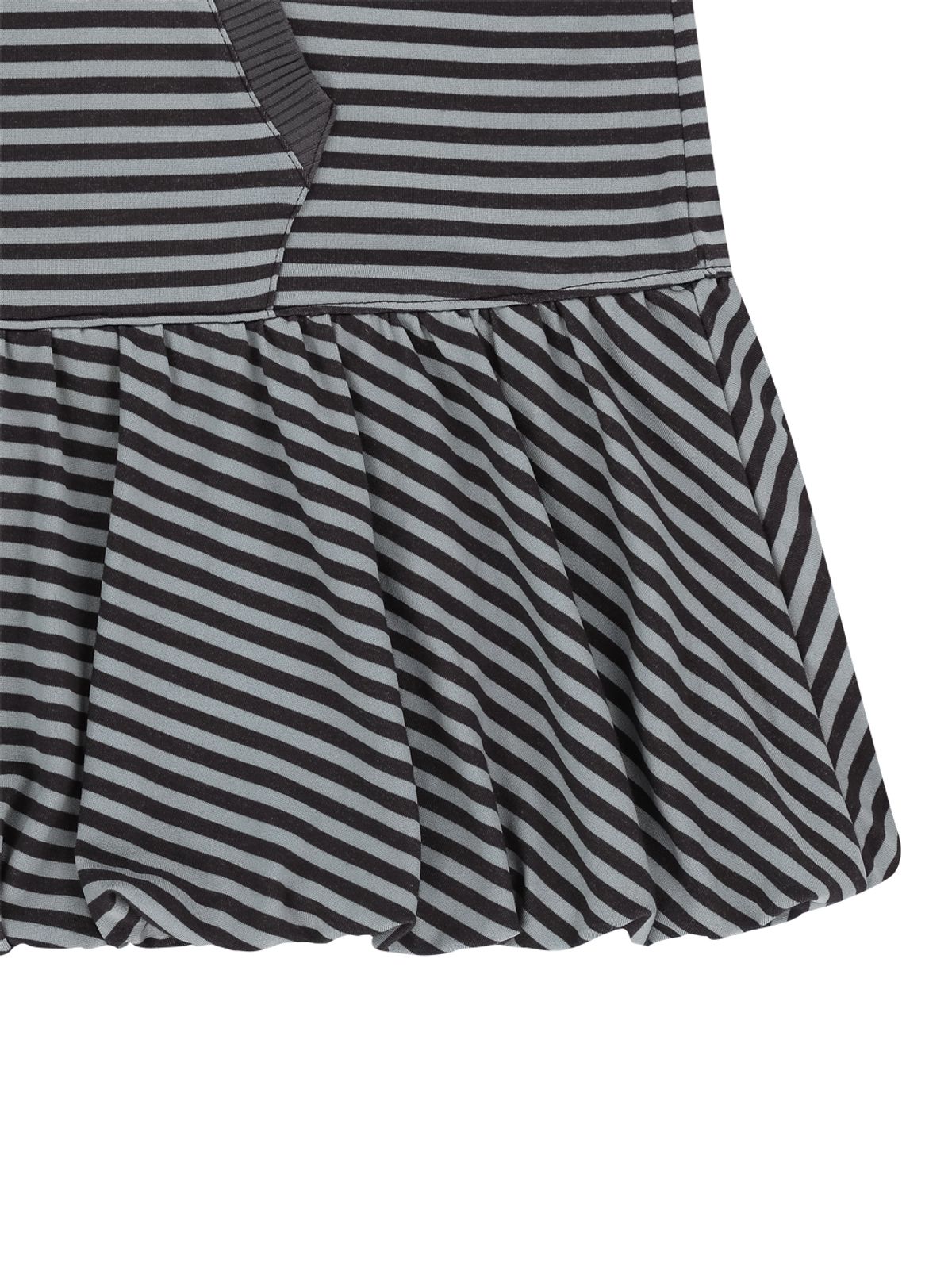 뚜오미오(TUOMIO) STRIPE BALLOON HOOD DRESS [CHARCOAL]