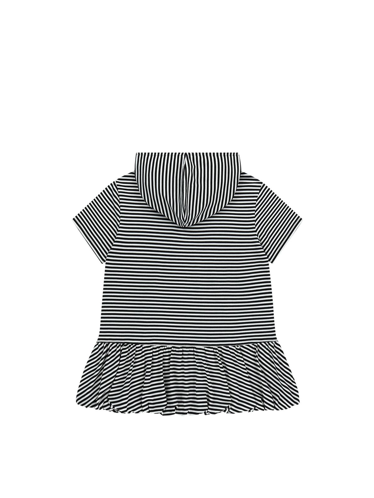 뚜오미오(TUOMIO) STRIPE BALLOON HOOD DRESS [BLACK]