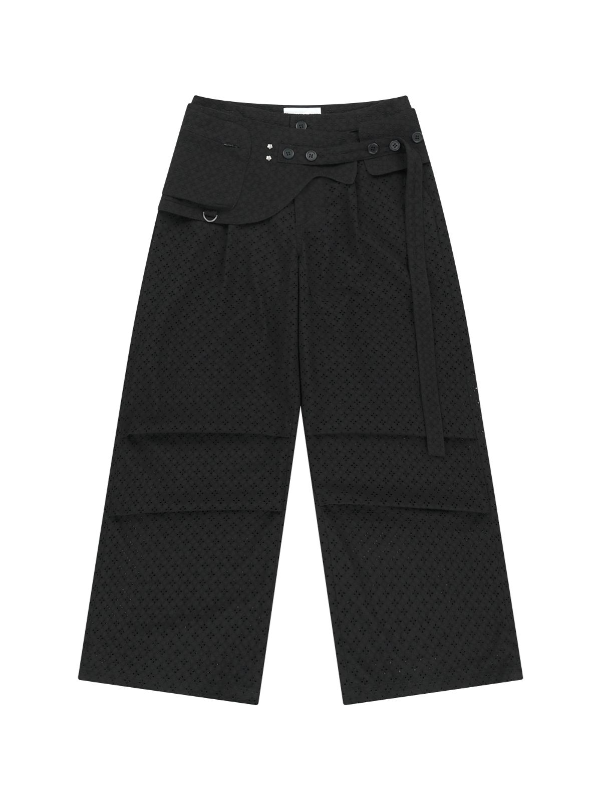 뚜오미오(TUOMIO) EYELET BELT BAG PANTS [BLACK]