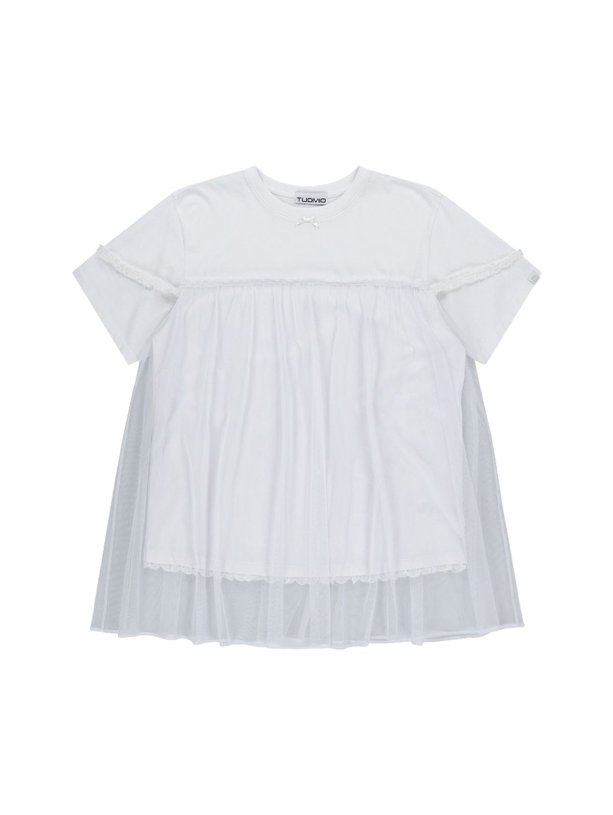 뚜오미오(TUOMIO) MESH LAYERED LACE T-SHIRT [WHITE]