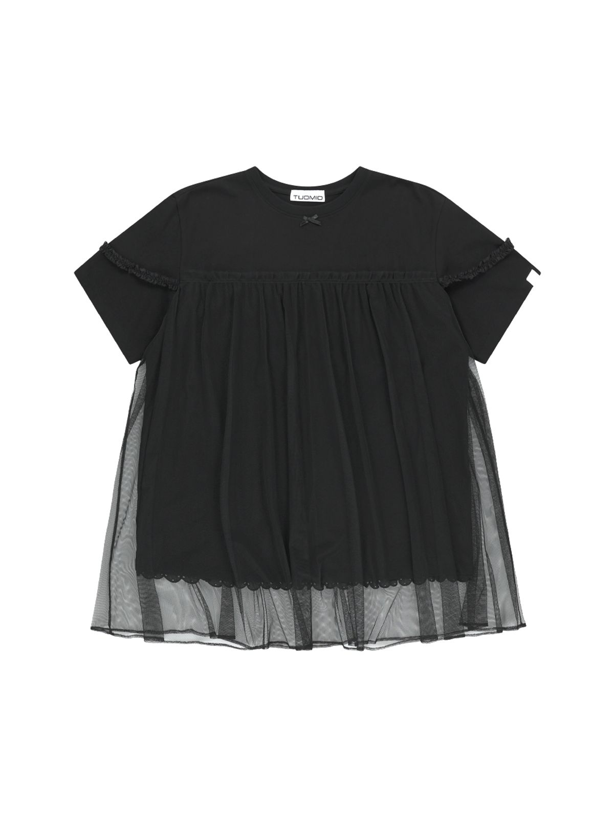뚜오미오(TUOMIO) MESH LAYERED LACE T-SHIRT [BLACK]