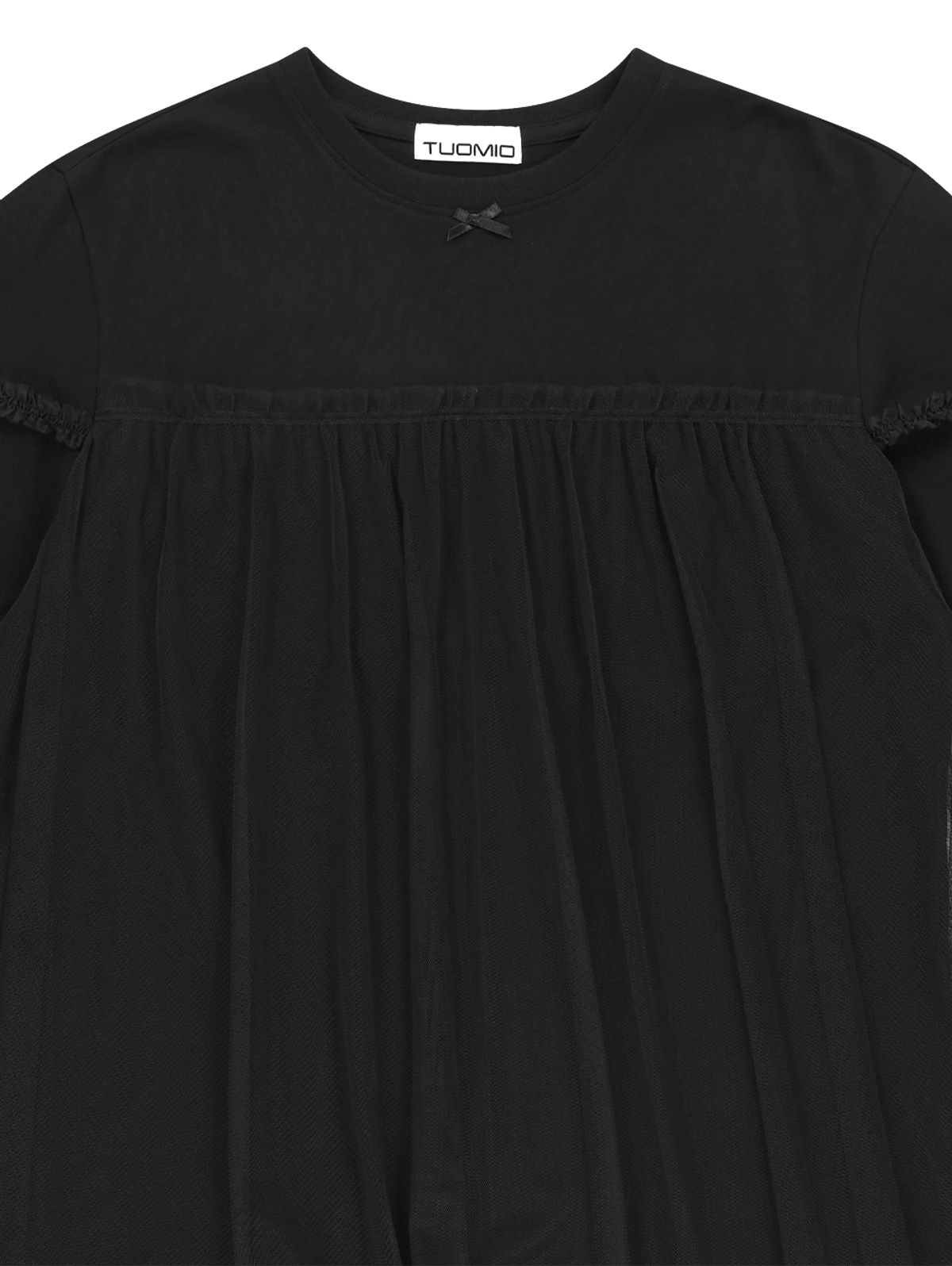 뚜오미오(TUOMIO) MESH LAYERED LACE T-SHIRT [BLACK]