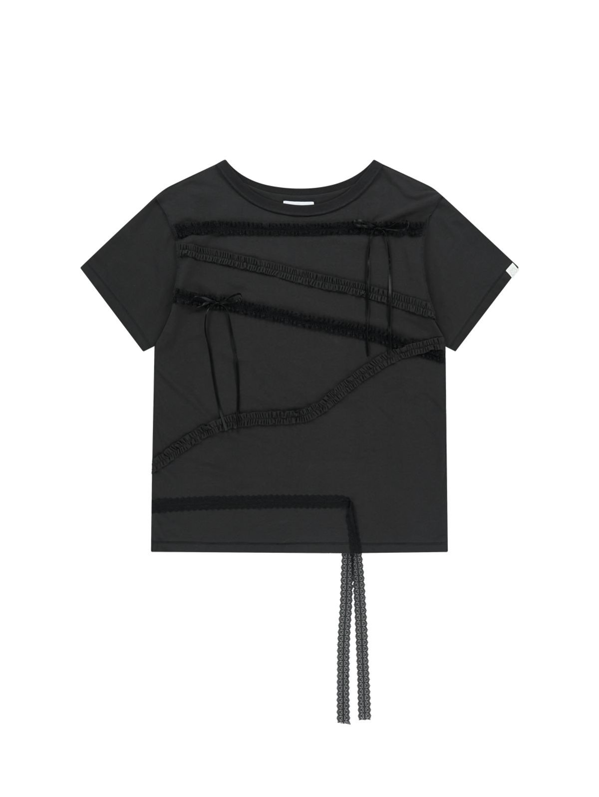 뚜오미오(TUOMIO) LACE STRAP OVERSIZED T-SHIRT [CHARCOAL]