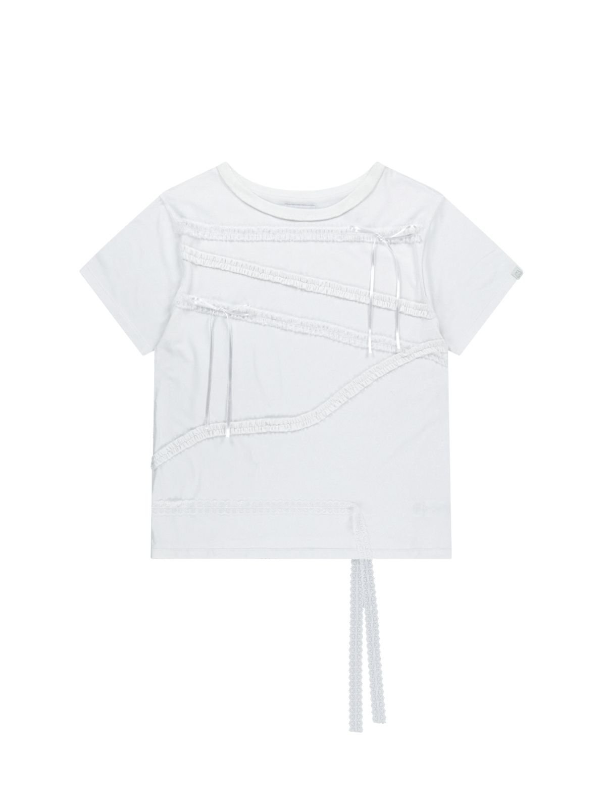 뚜오미오(TUOMIO) LACE STRAP OVERSIZED T-SHIRT [WHITE]
