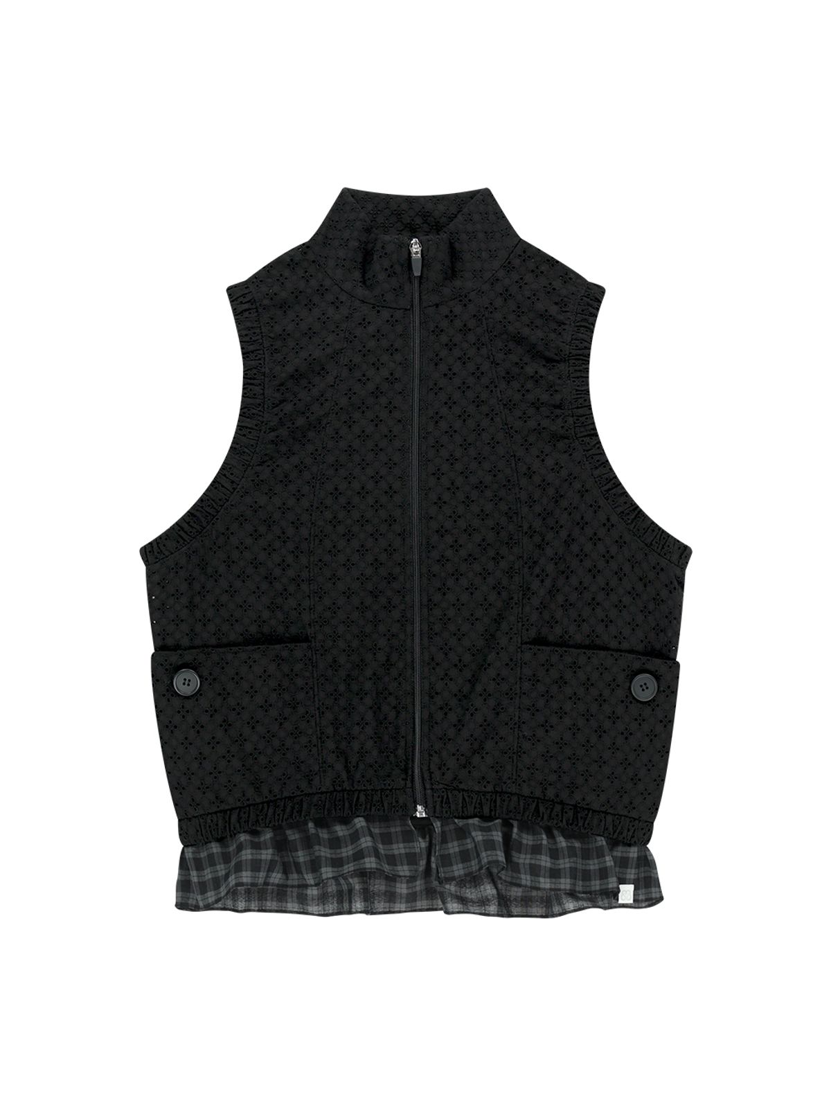 뚜오미오(TUOMIO) EYELET FRILL VEST [BLACK]