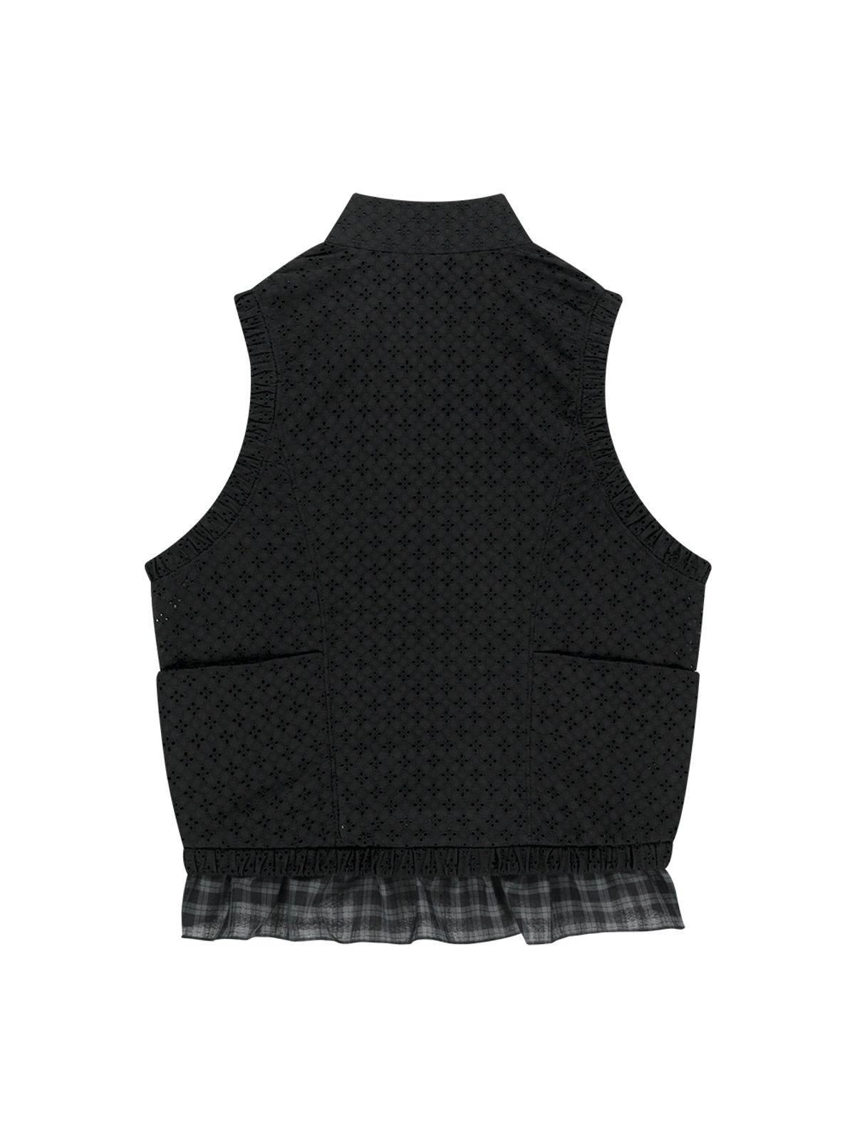 뚜오미오(TUOMIO) EYELET FRILL VEST [BLACK]