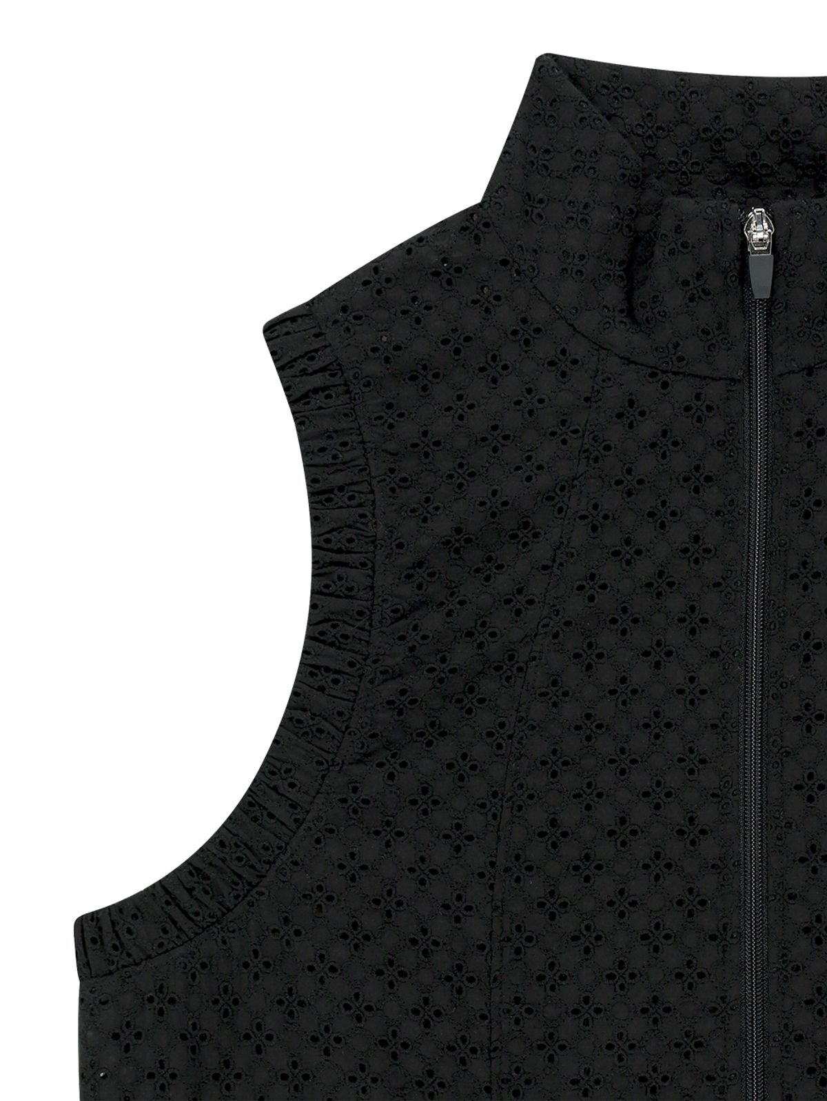 뚜오미오(TUOMIO) EYELET FRILL VEST [BLACK]