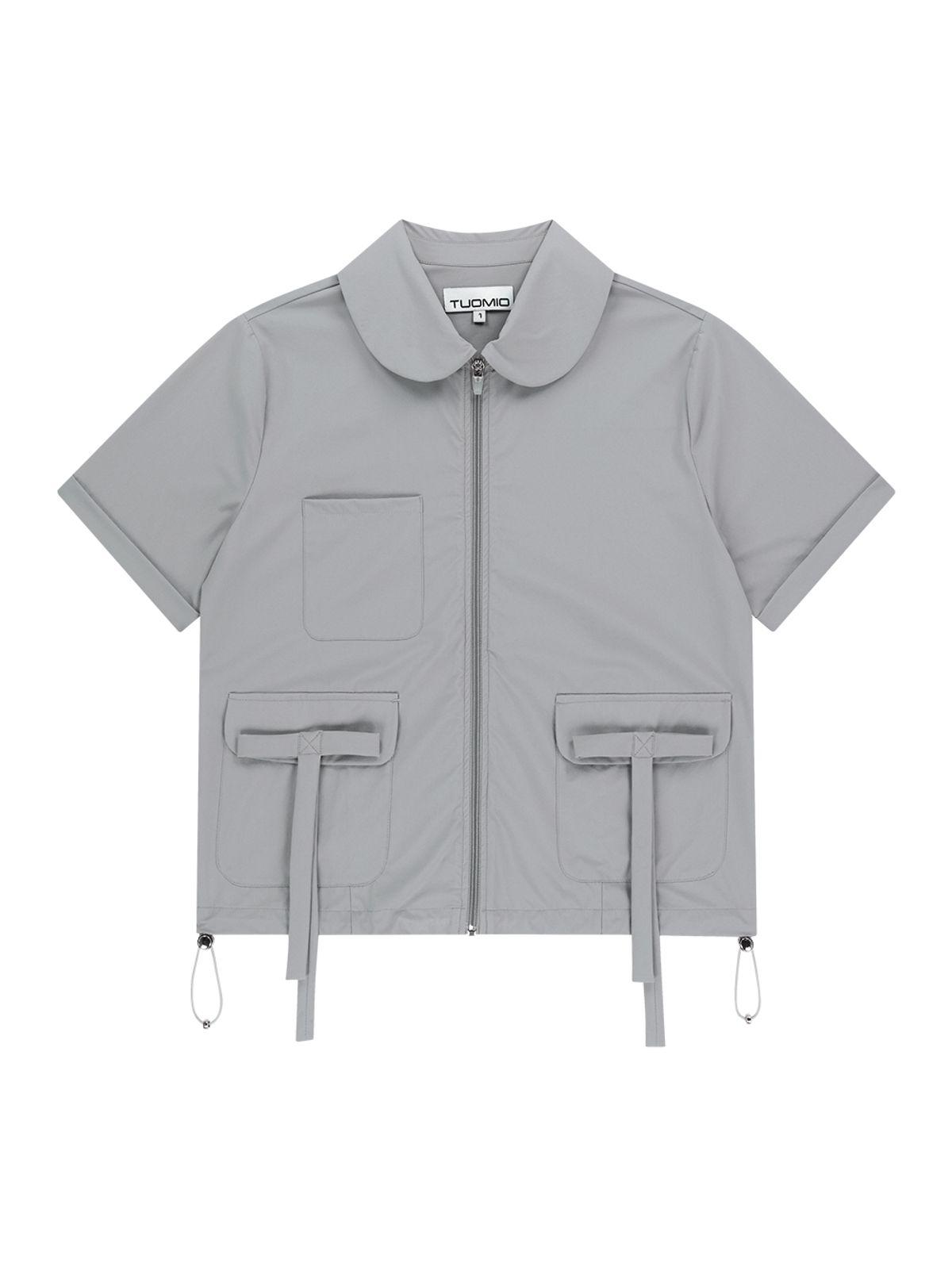 뚜오미오(TUOMIO) ROUND COLLAR NYLON ZIP-UP SHIRT [LIGHT GREY]