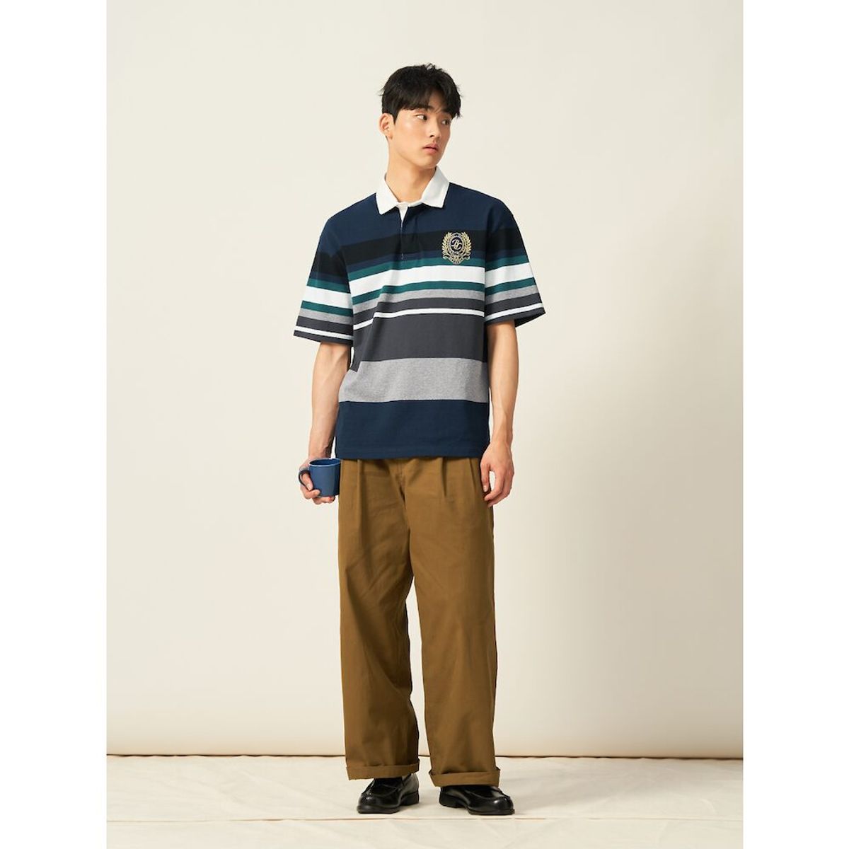 빈폴 멘(BEANPOLE MEN) 헤리티지 클럽 럭비 칼라넥 티셔츠  애쉬