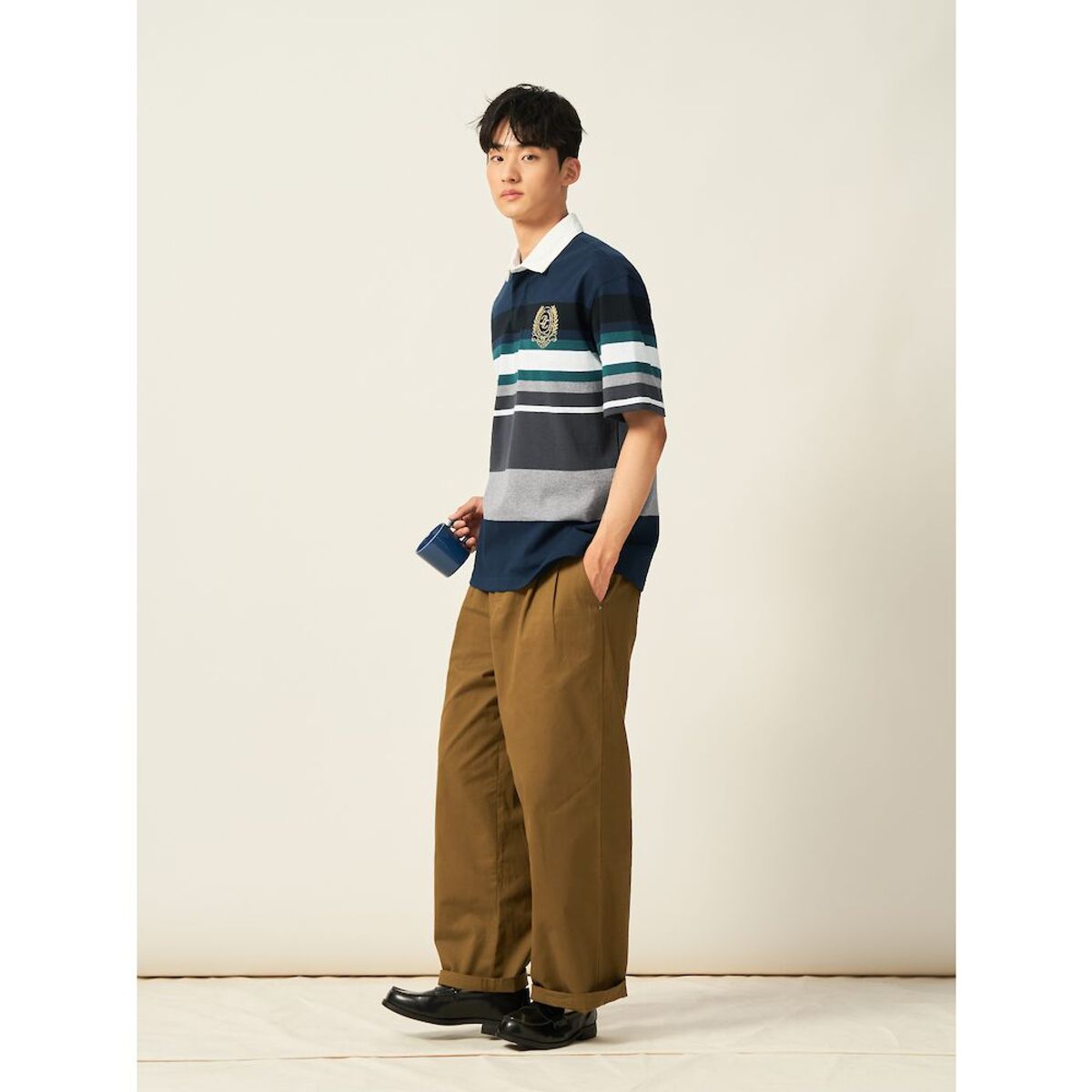 빈폴 멘(BEANPOLE MEN) 헤리티지 클럽 럭비 칼라넥 티셔츠  애쉬