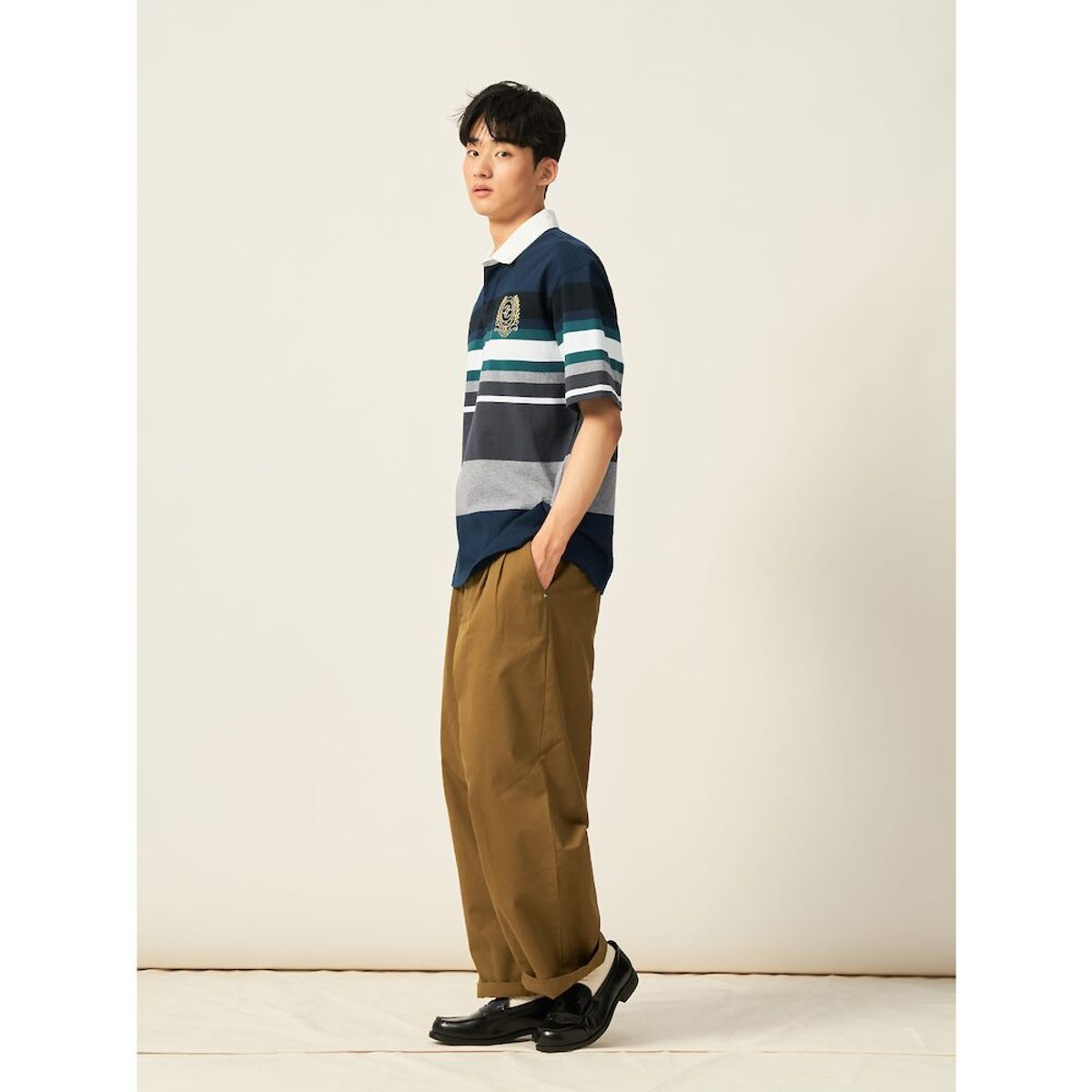 빈폴 멘(BEANPOLE MEN) 헤리티지 클럽 럭비 칼라넥 티셔츠  애쉬