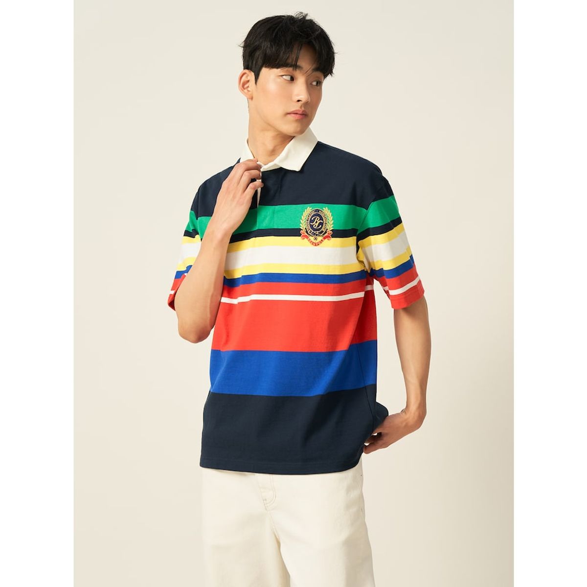 빈폴 멘(BEANPOLE MEN) 헤리티지 클럽 럭비 칼라넥 티셔츠  레드