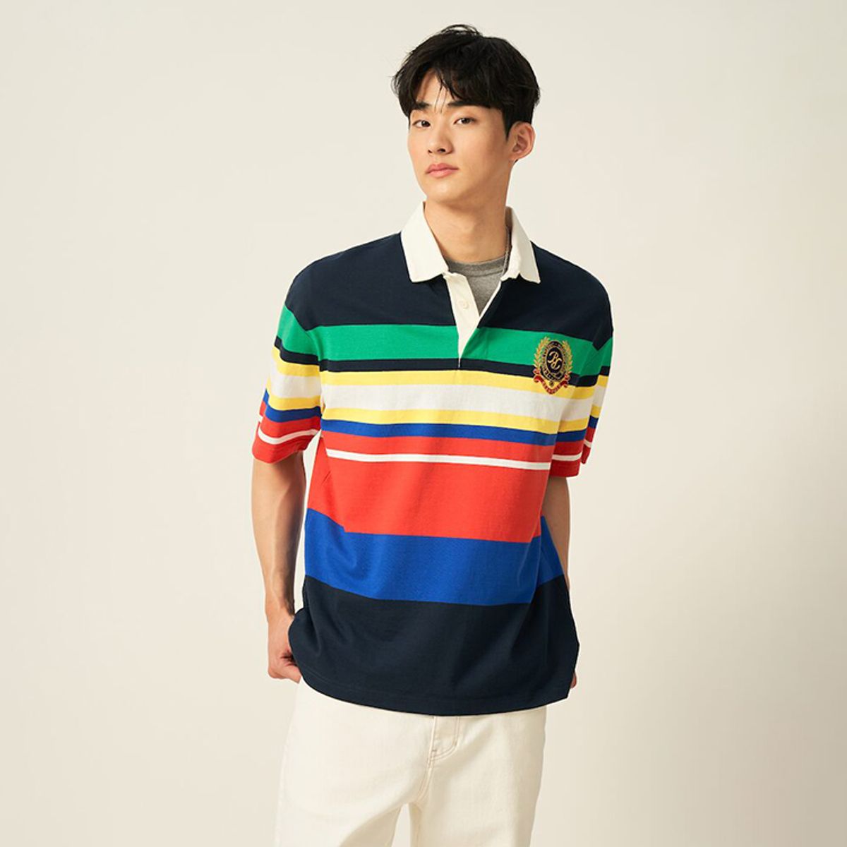 빈폴 멘(BEANPOLE MEN) 헤리티지 클럽 럭비 칼라넥 티셔츠  레드