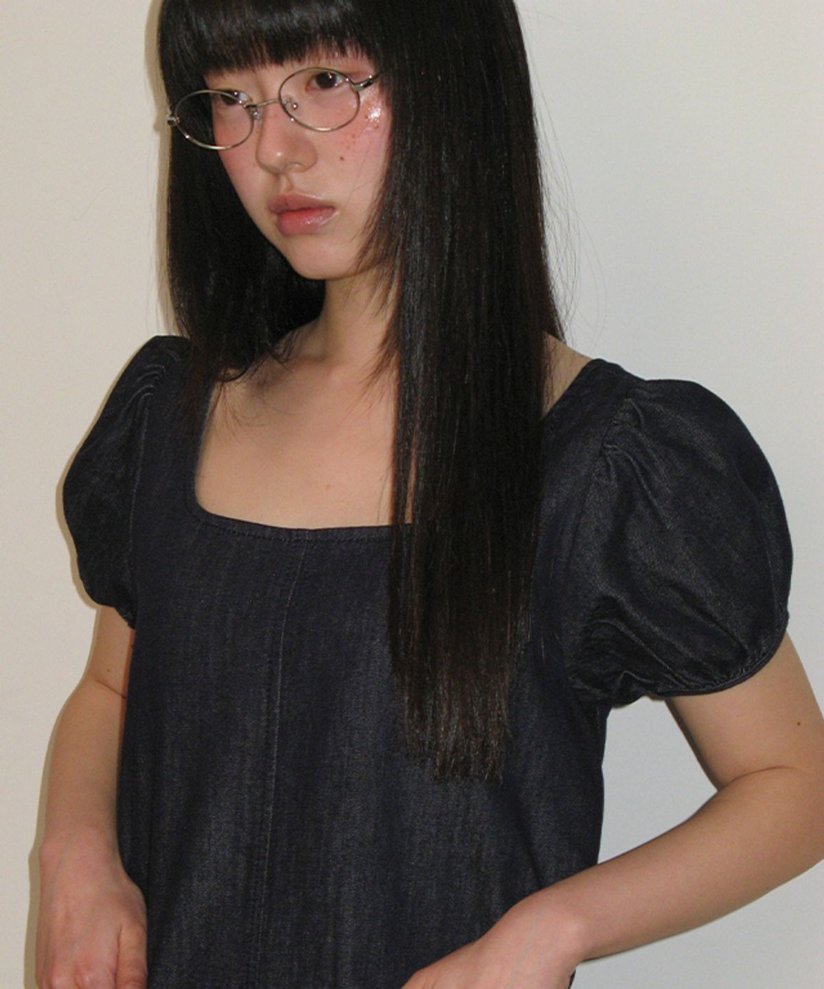 론론(RONRON) NON FADE POCKET HEART POINT DENIM DRESS INDIGO BLUE