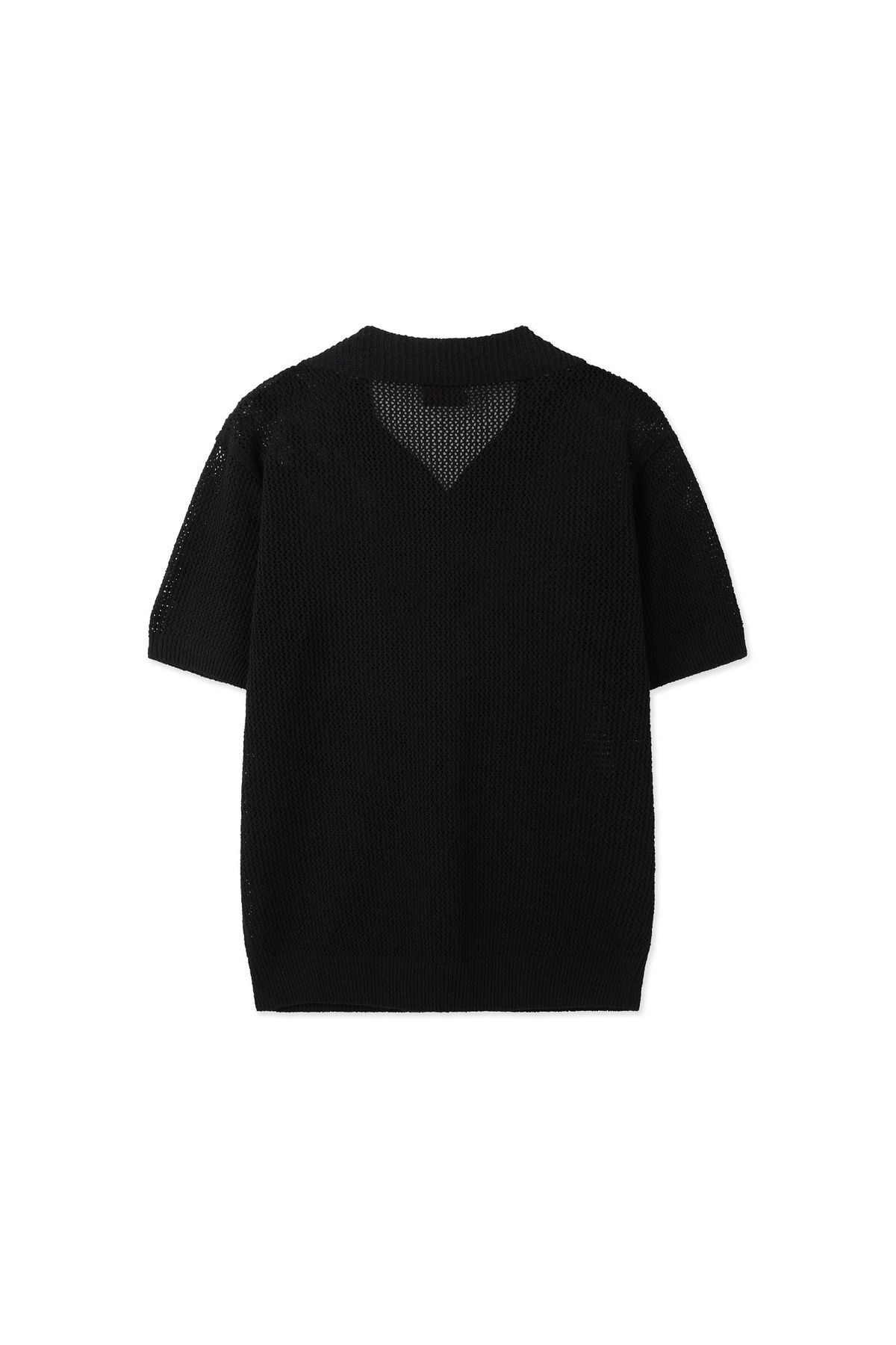 블랙브라운(BLACKBROWN) 크로셰 린넨 오픈 카라 니트 [BLACK]