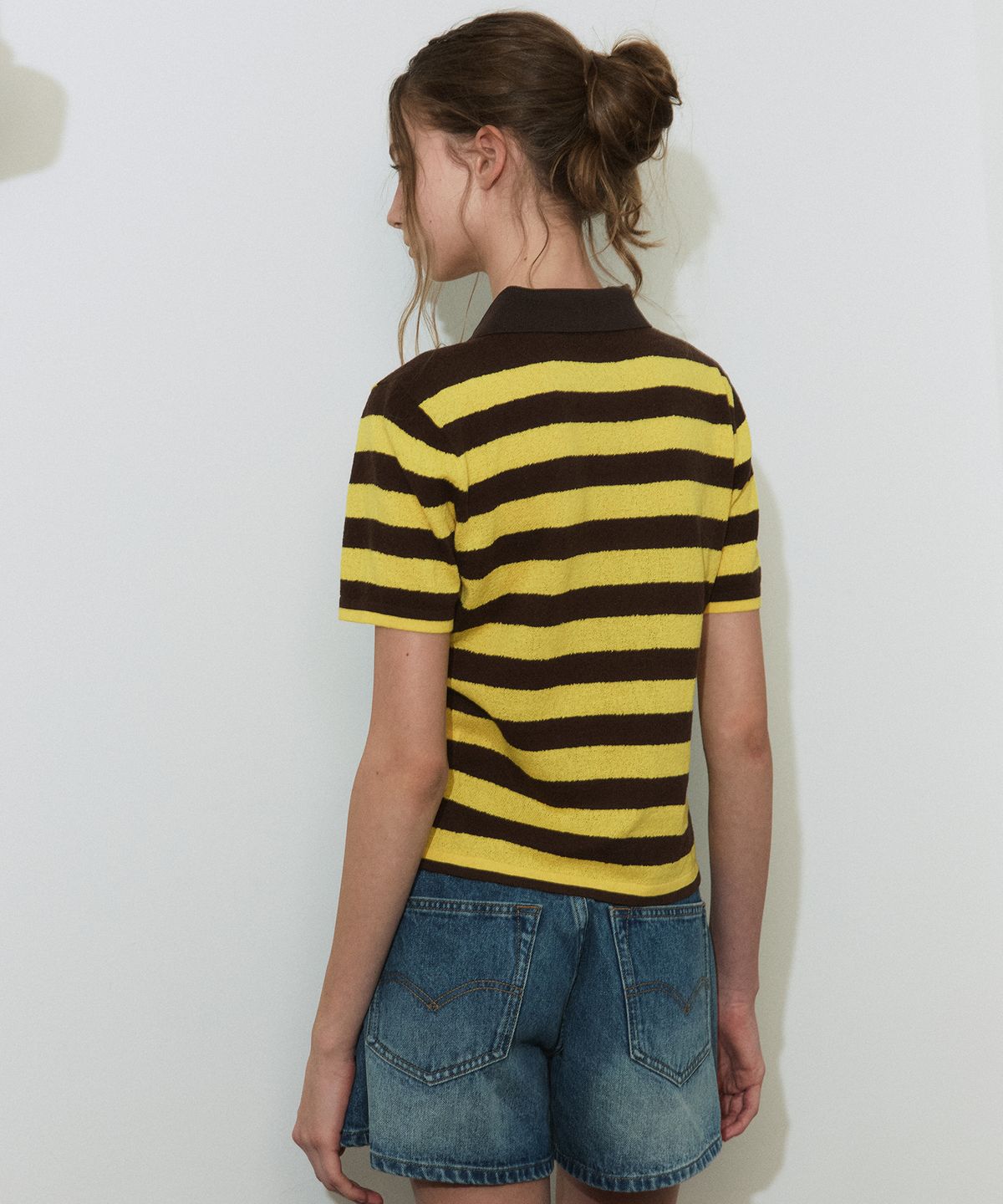그린버터(GREENBUTTER) Stripe Collar Knit (Yellow/Brown)