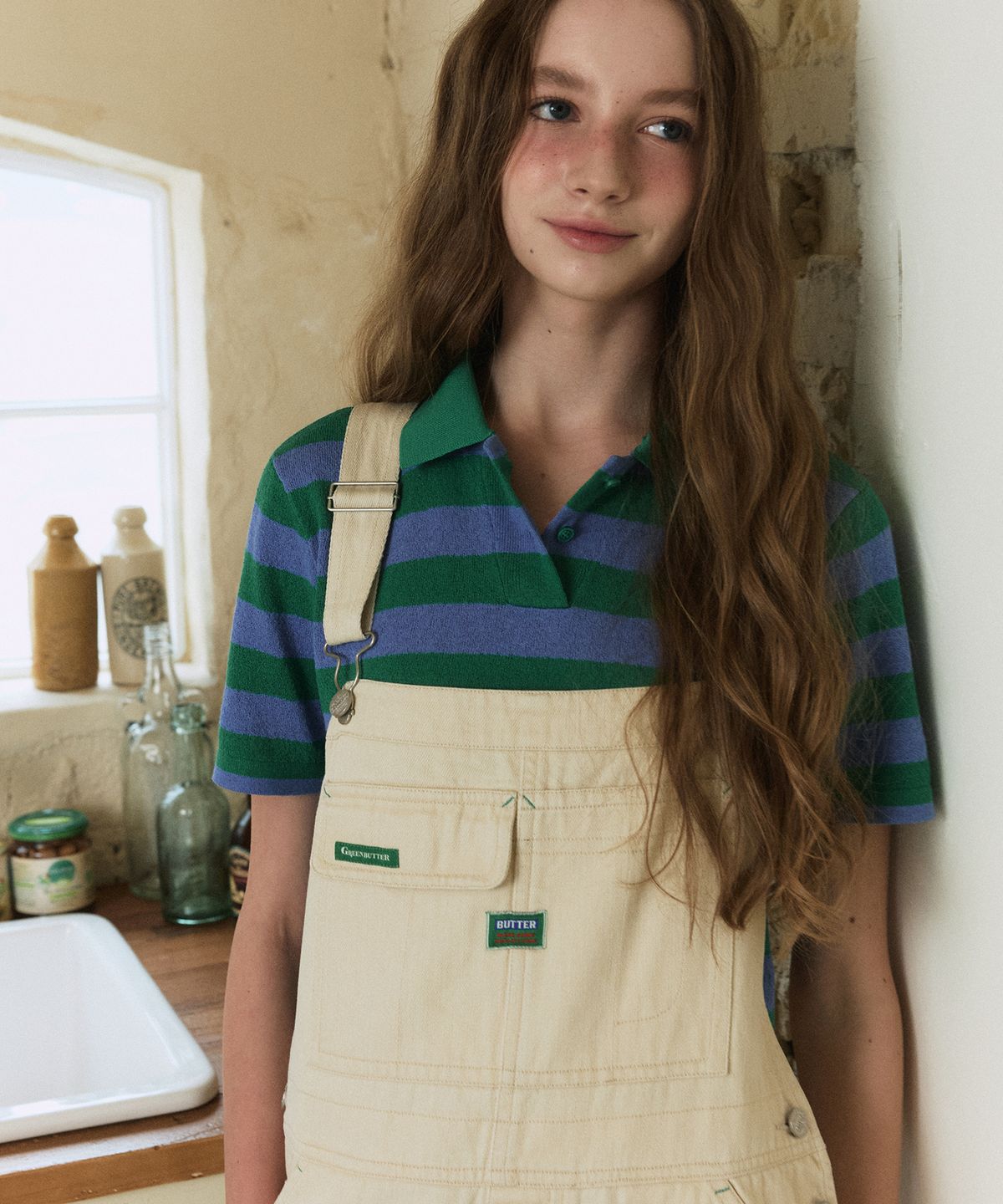 그린버터(GREENBUTTER) Stripe Collar Knit (Blue/Green)
