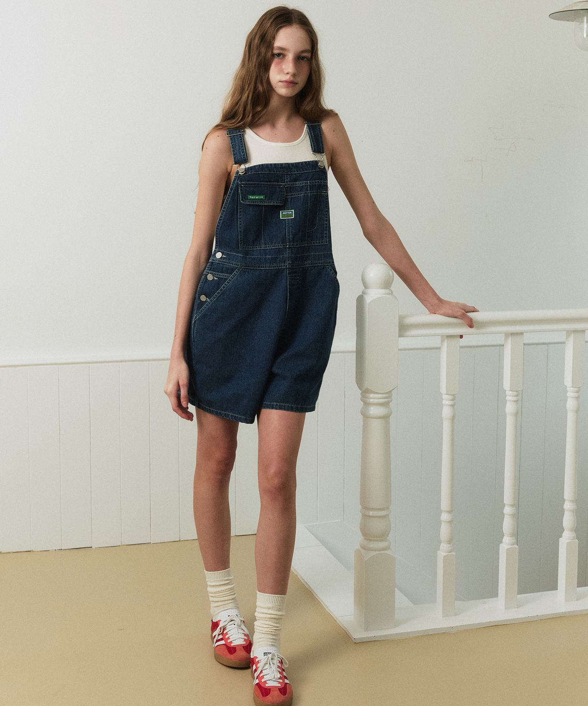 그린버터(GREENBUTTER) Denim Overall Shorts (Blue)