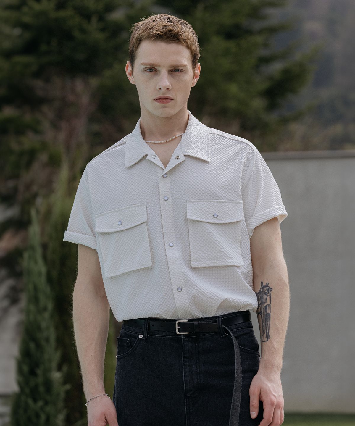 데꼬로소(DECOROSO) 브리즈 시어서커 반팔 셔츠 [화이트]