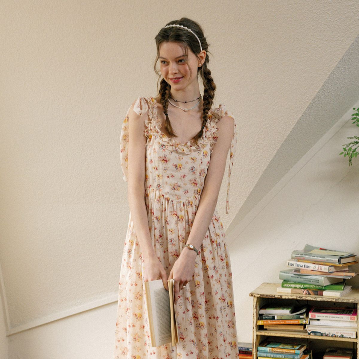 던드롭(DUNDROP) DD_Floral pattern sleeveless dress_CREAM