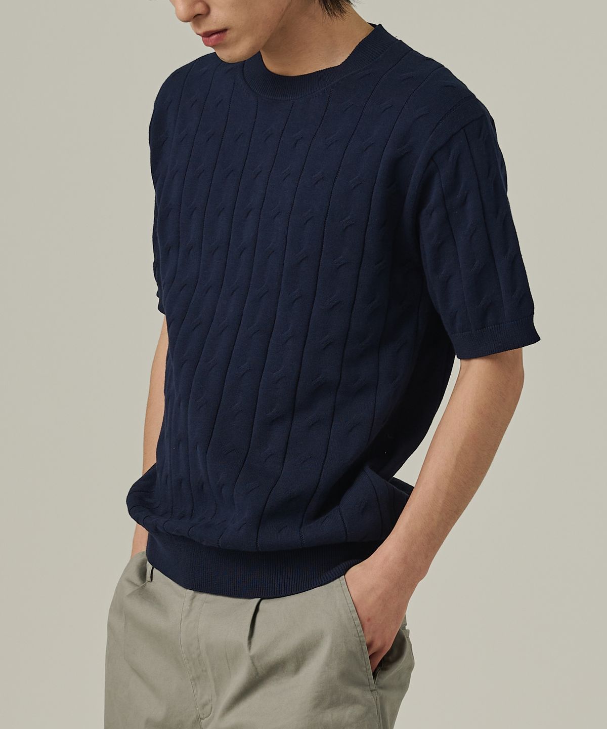 아날로그무드(ANALOG MOOD) 케이블 라운드 반팔니트 (네이비)