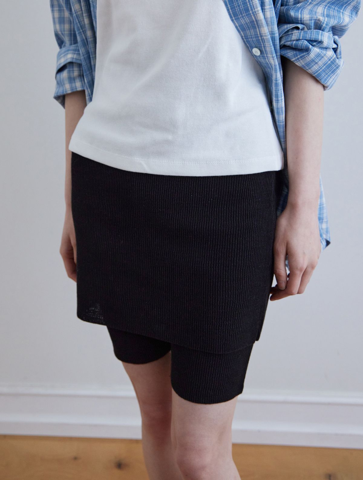 스텝어라운드(STEP AROUND) Knit Skirt Leggings_BLACK