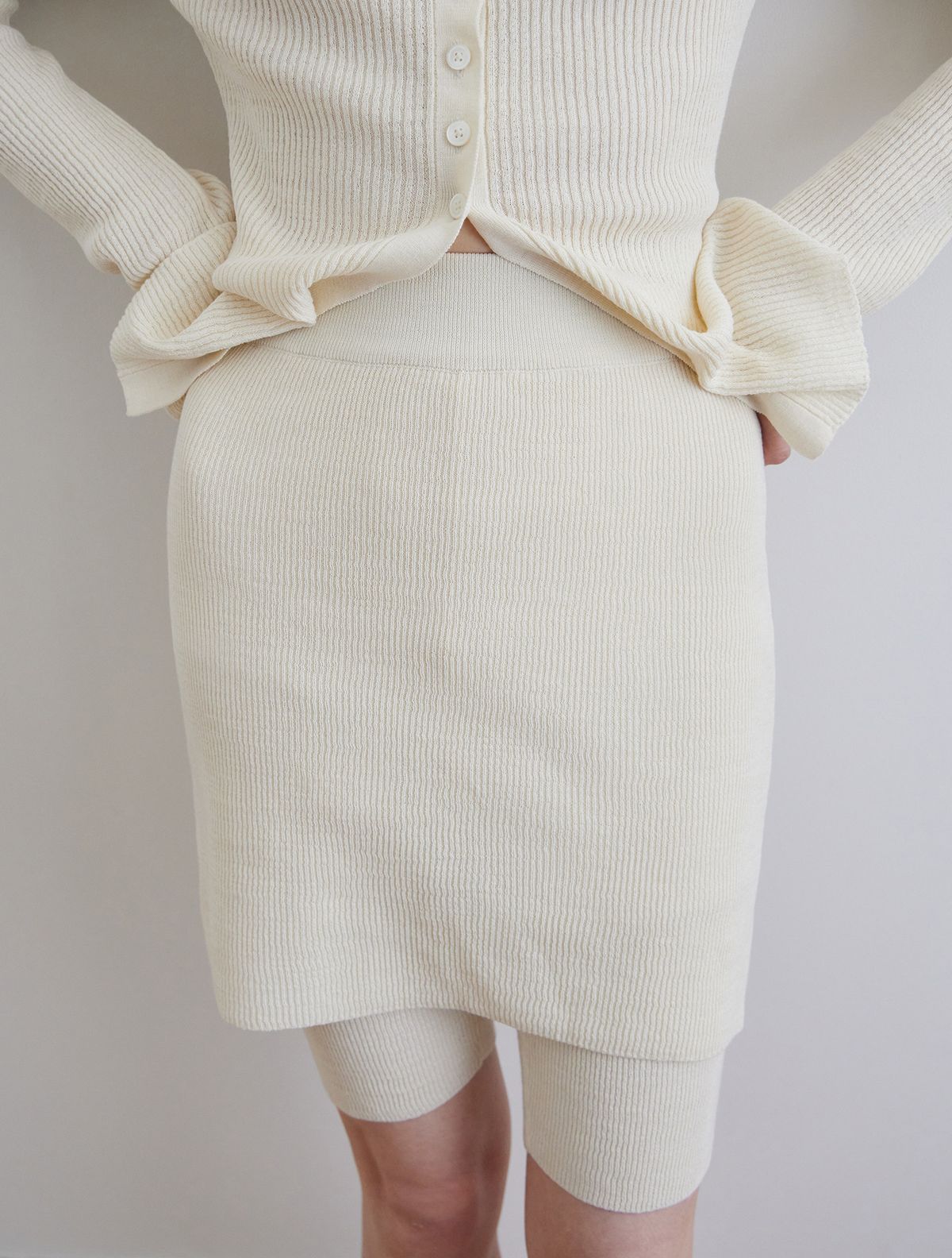 스텝어라운드(STEP AROUND) Knit Skirt Leggings_CREAM