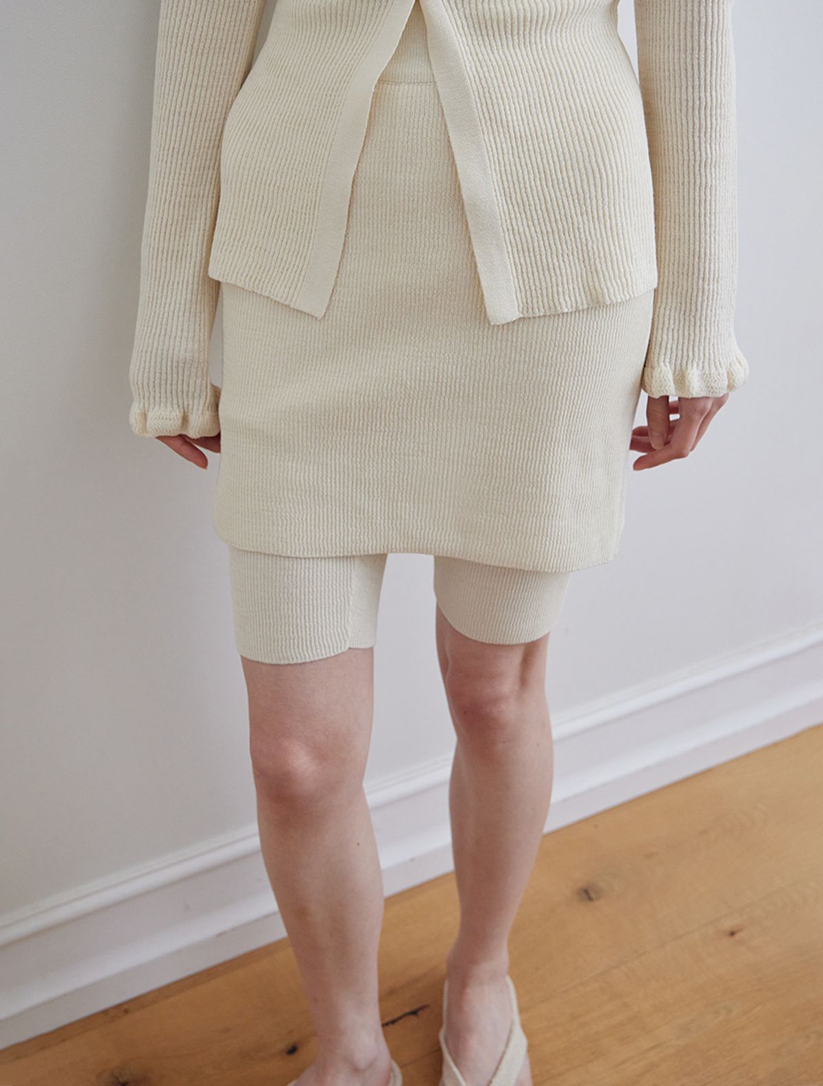 스텝어라운드(STEP AROUND) Knit Skirt Leggings_CREAM