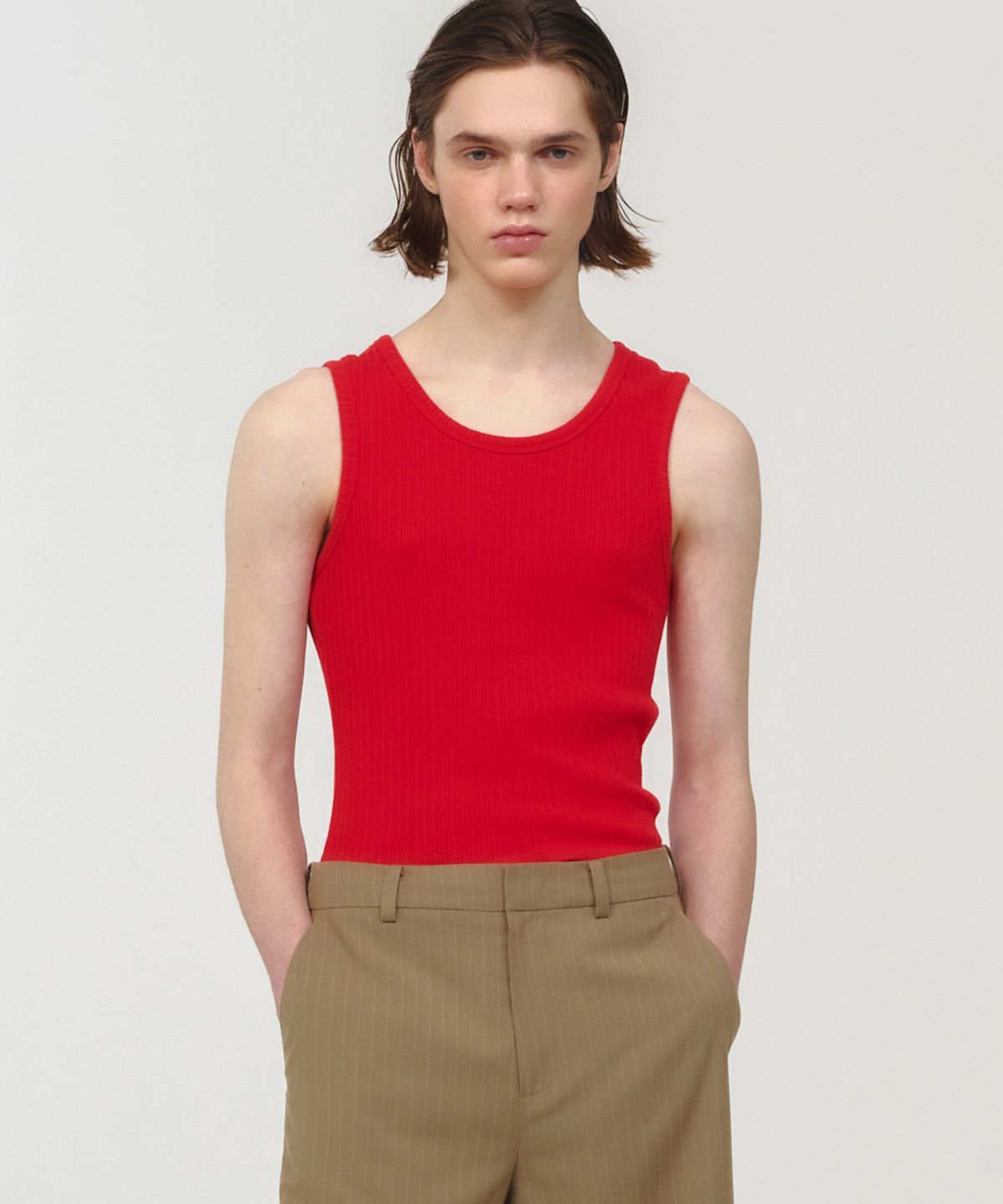 문선(MOONSUN) UNISEX, Basic Ribbed Sleeveless / Red