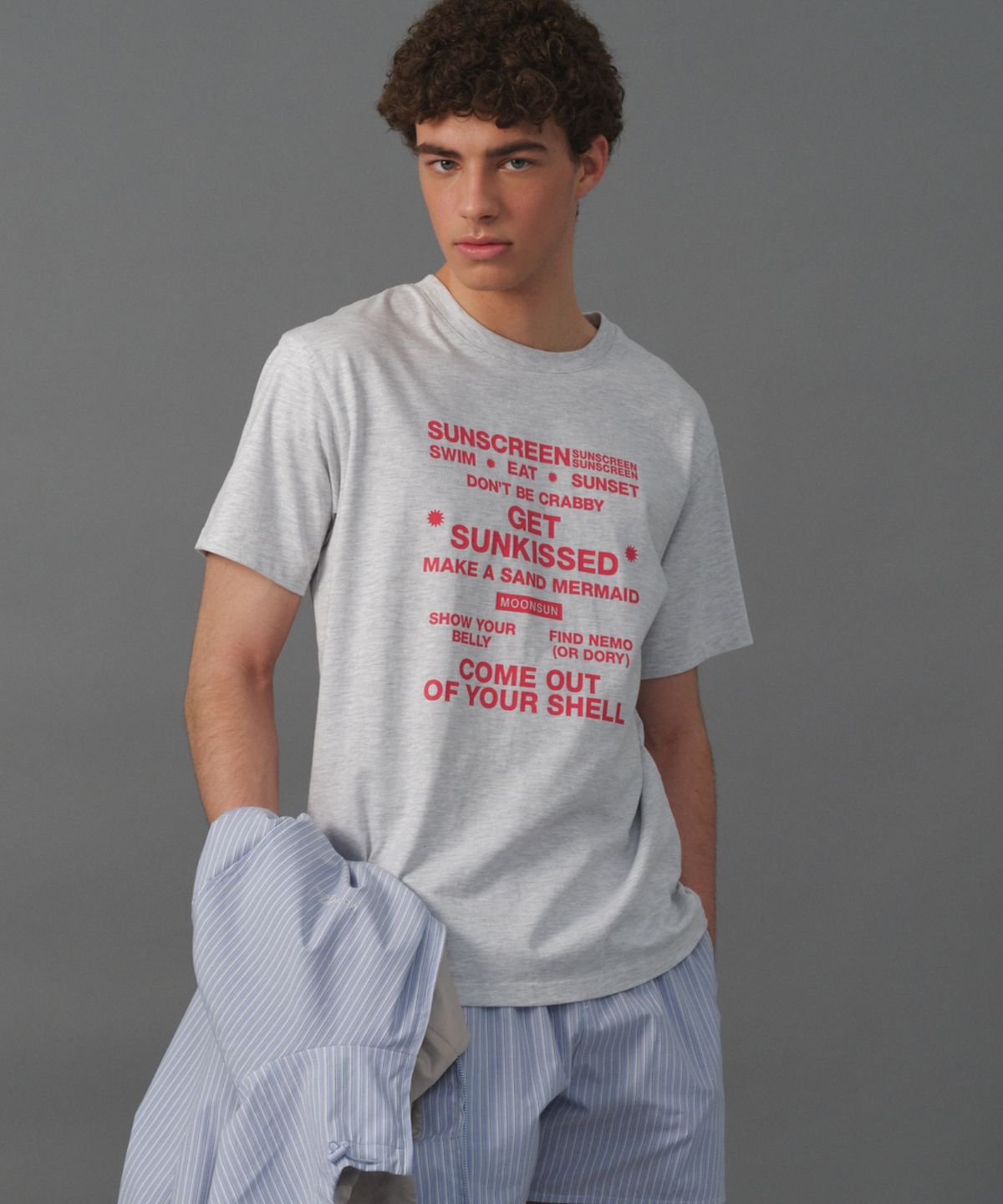문선 아카이브(MOONSUN ARCHIVE) M.C UNISEX, Beach Rules T-Shirt / White Melange