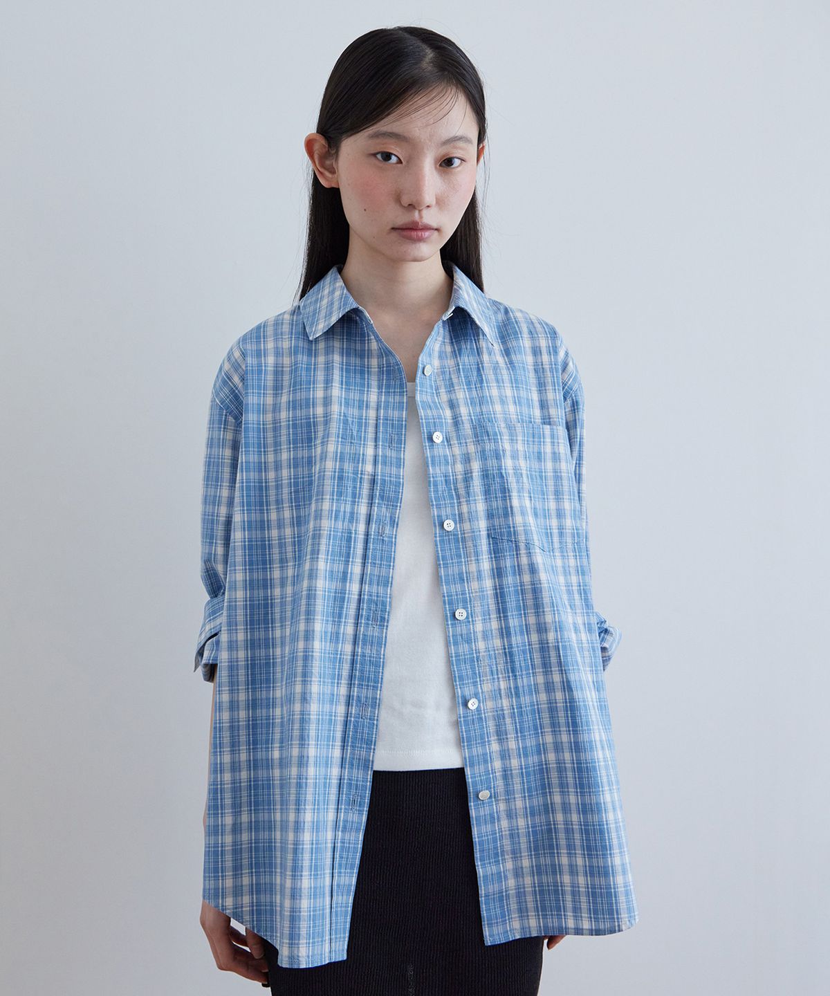 스텝어라운드(STEP AROUND) Soft cotton washing check shirts_BLUE
