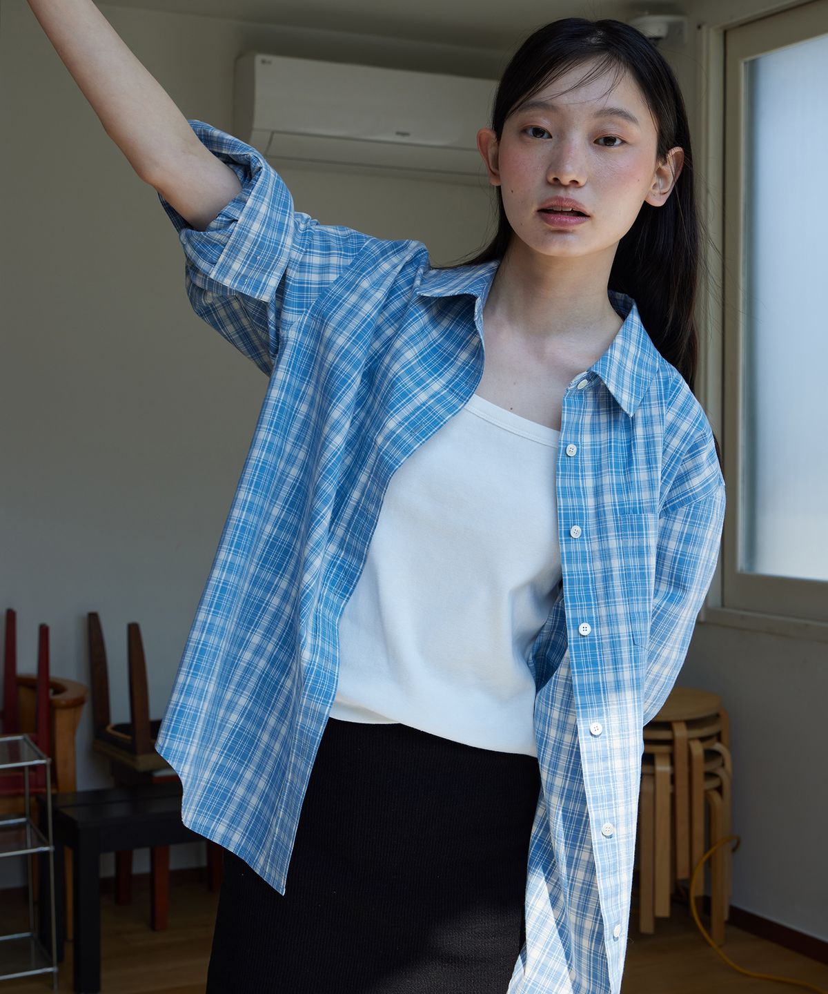 스텝어라운드(STEP AROUND) Soft cotton washing check shirts_BLUE