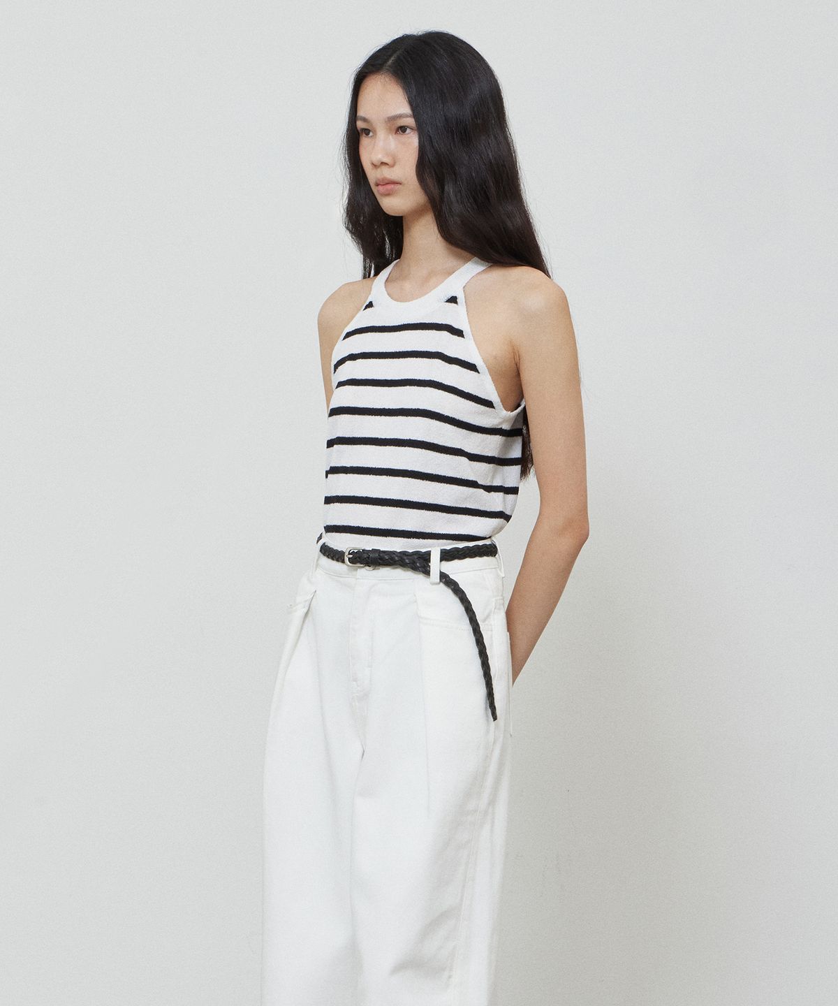 노티아(NOTIA) HALTER NECK SLEEVELESS TOP - WHITE STRIPE