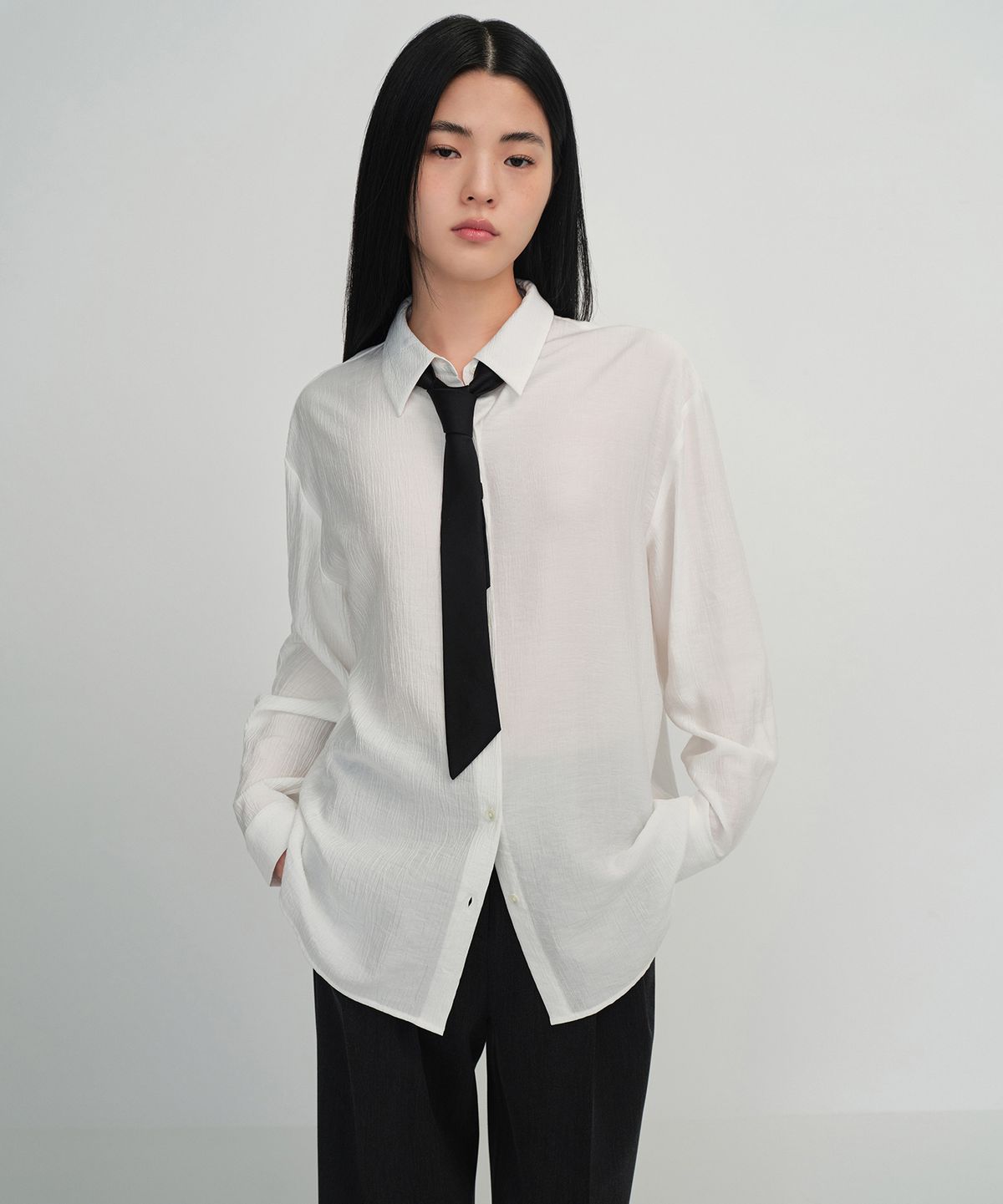 무신사 스탠다드 우먼(MUSINSA STANDARD WOMAN) 우먼즈 실크 슬래시 컷 넥타이 [블랙]