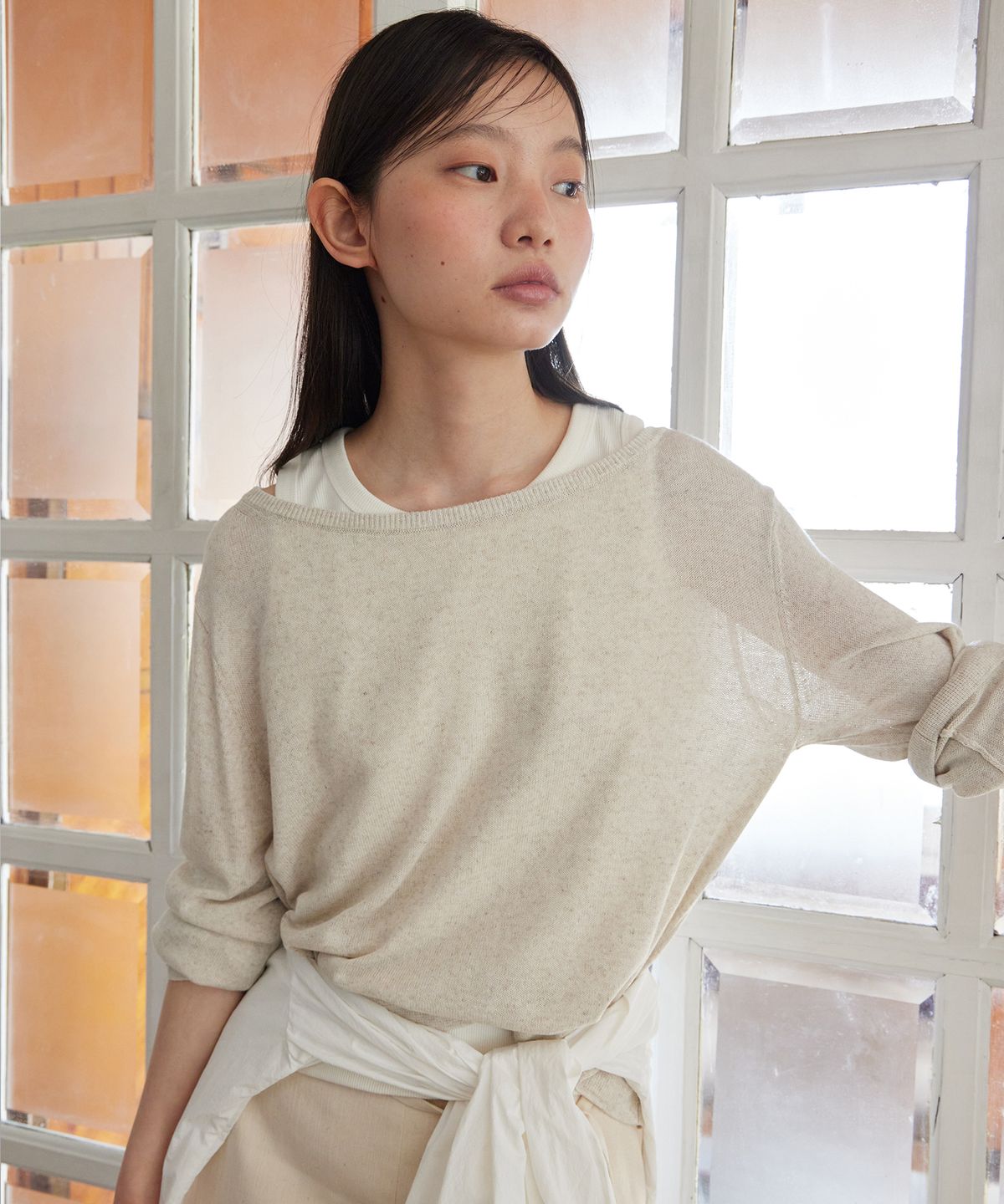 스텝어라운드(STEP AROUND) Summer lap round knit_LINEN
