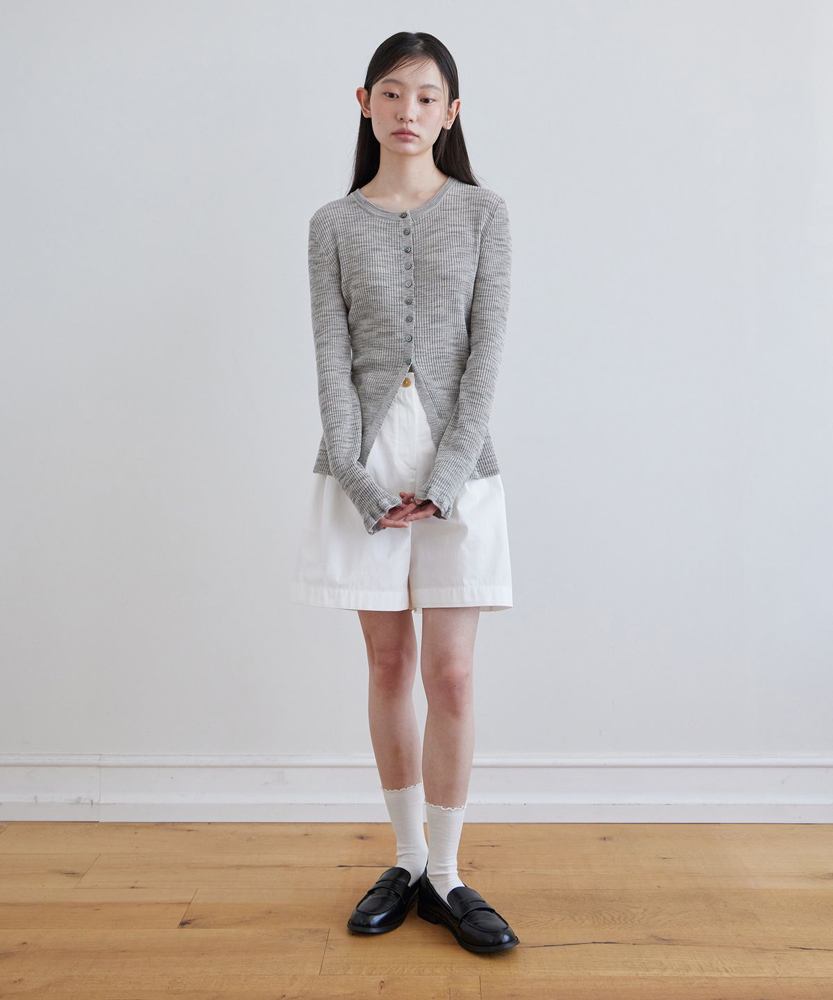 스텝어라운드(STEP AROUND) Ruffle sleeve cardigan_GREY