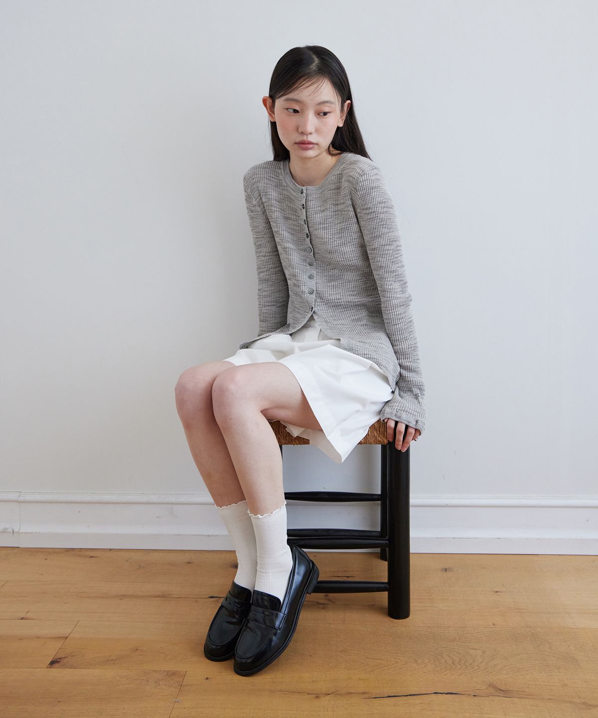 스텝어라운드(STEP AROUND) Ruffle sleeve cardigan_GREY
