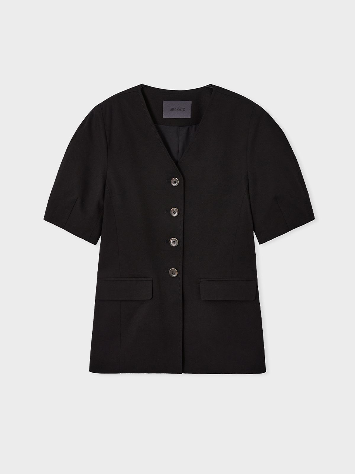 아르카익(ARCHAIC) collarless volume sleeve jacket_black