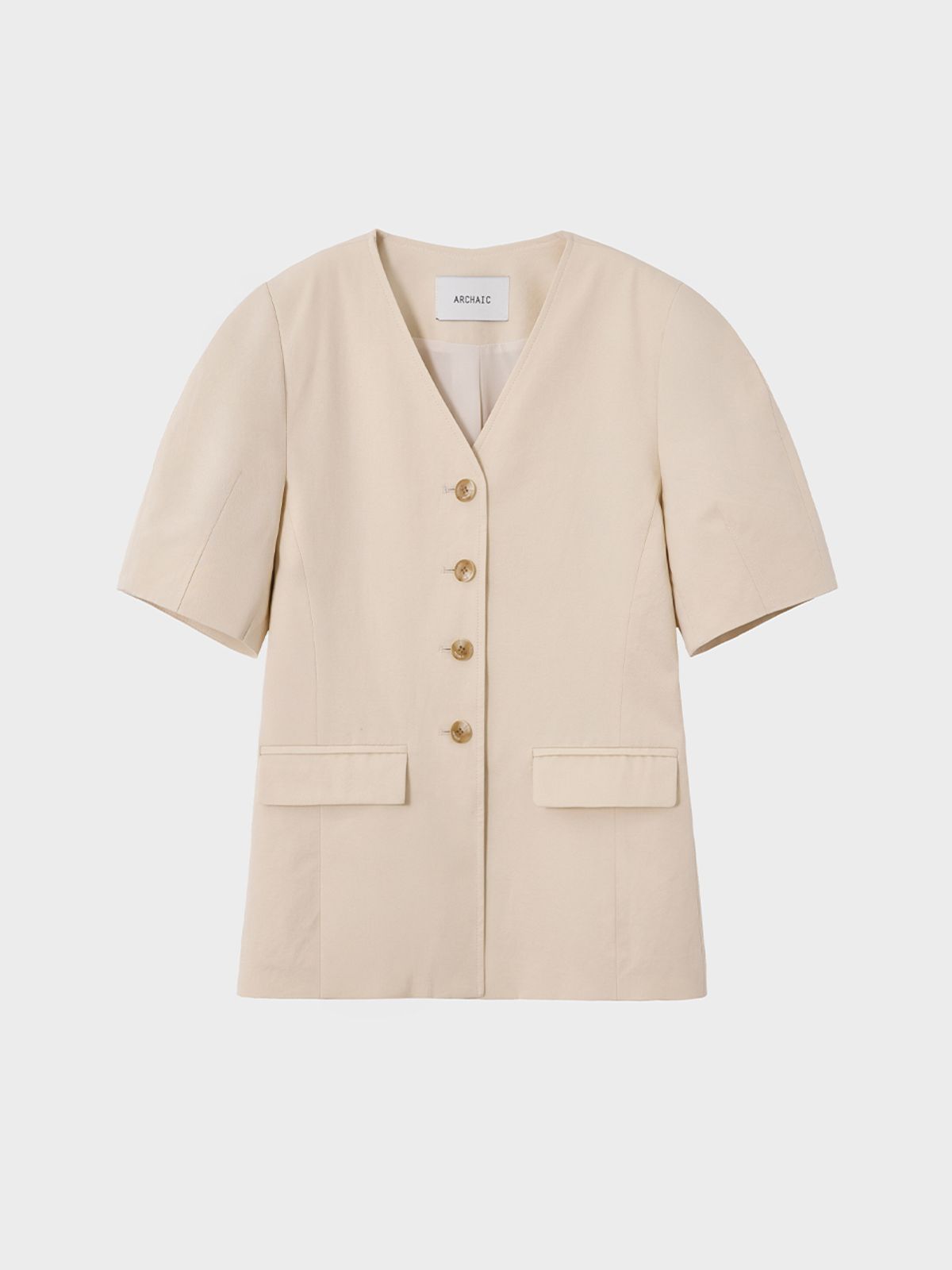 아르카익(ARCHAIC) collarless volume sleeve jacket_beige